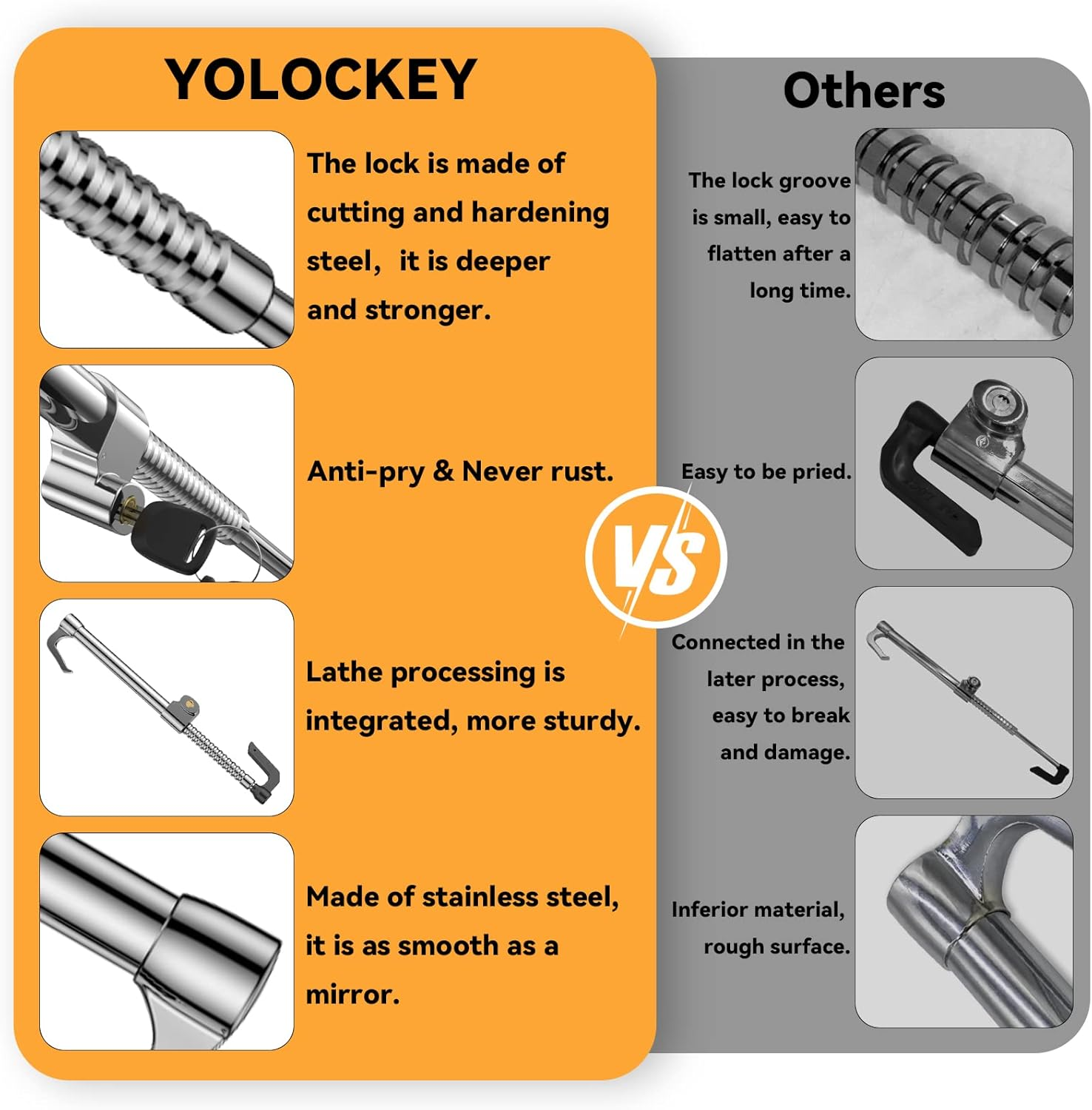 YOLOCKEY Universal Steering Wheel Lock Brake Lock Vehicle Anti-Theft Device Adjustable Length Clamp Double Hook Car Security Clutch Pedal Lock with 3 Keys for Car Truck SUV Van image number 1