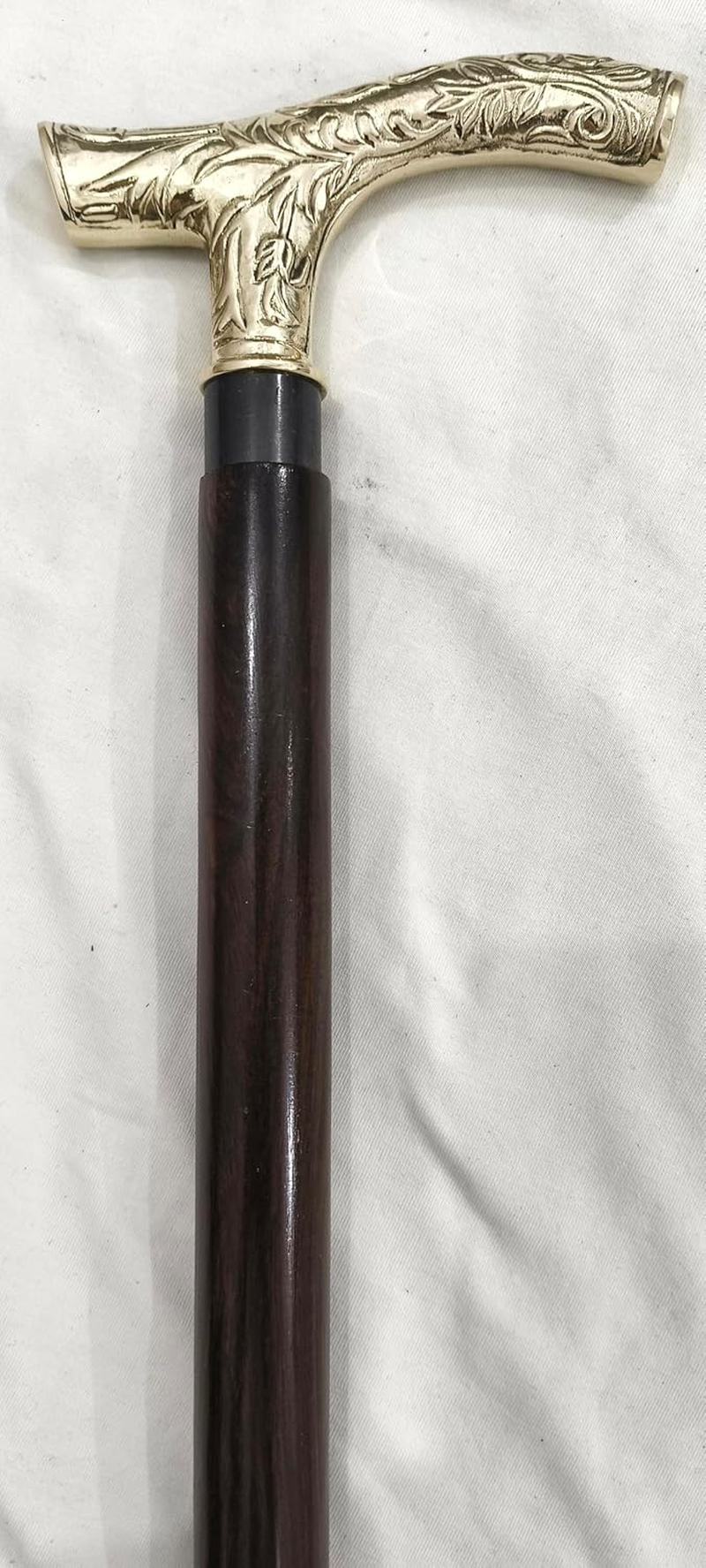 Vintage Walking Stick, 94 Cm Brown Wooden Cane, Decorative Brass T-Handle, 3-Piece Design image number 1