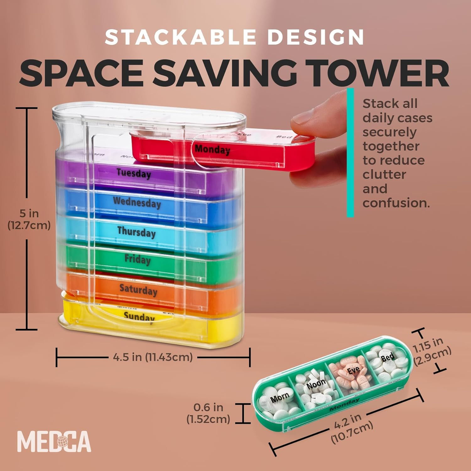 Weekly Pill Organizer, Four Times-A-Day, 1 Dispenser with Stackable AM/PM Compartments image number 3