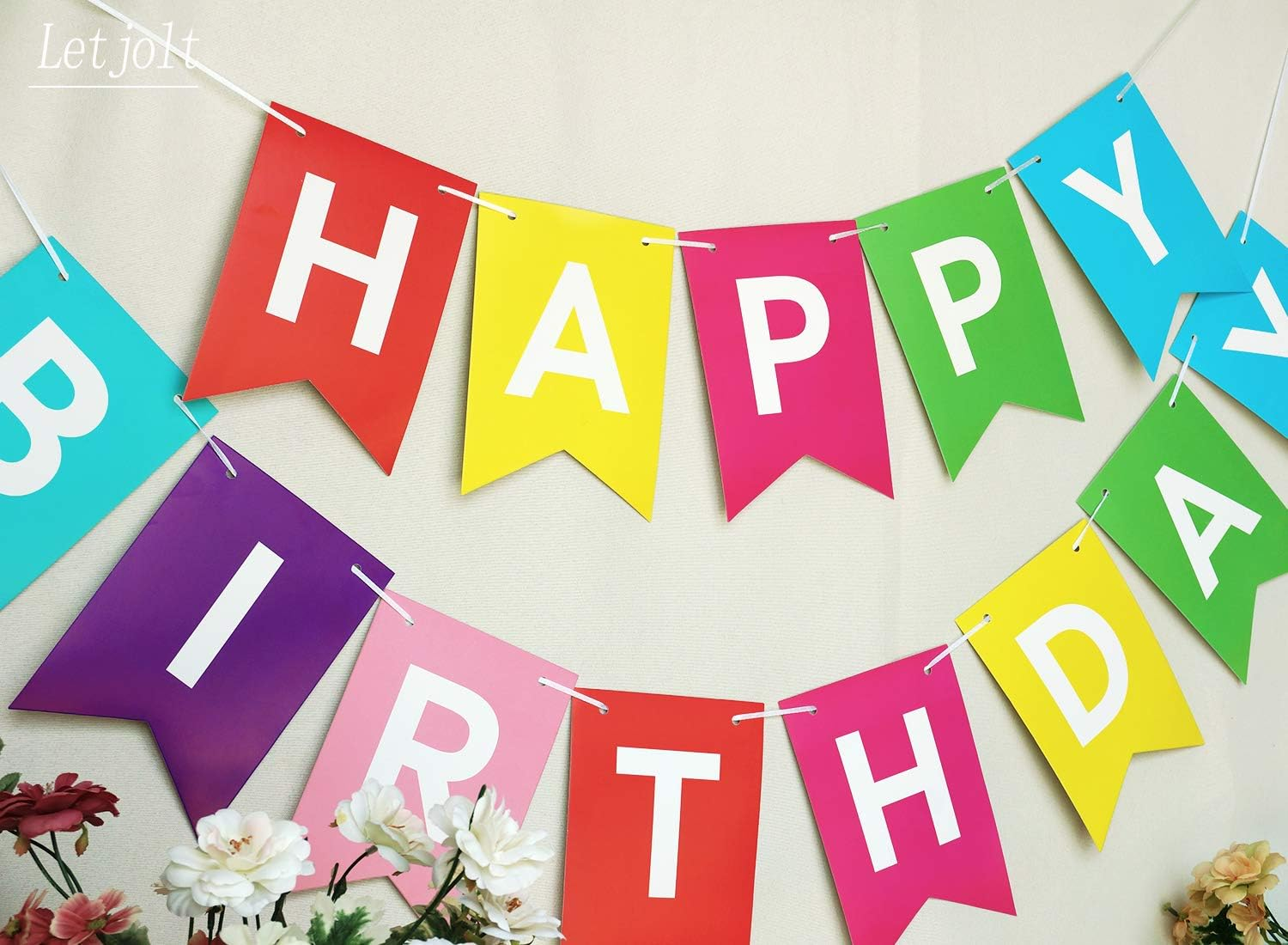 Colorful Happy Birthday Banner Birthday Party Bunting Signs for Rainbow Birthday Decorations (Multi Color) - Multi Color image number 3
