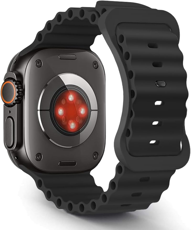 Ocean Band Compatible for Apple Watch Ultra 49Mm 46Mm 45Mm 44Mm 42Mm(Series 3/2/1), Sport Silicone Replacement Strap Compatible with Iwatch Ultra 3/2/1 Series 11/10/9/8/7/6/5/4/3/2/1/SE