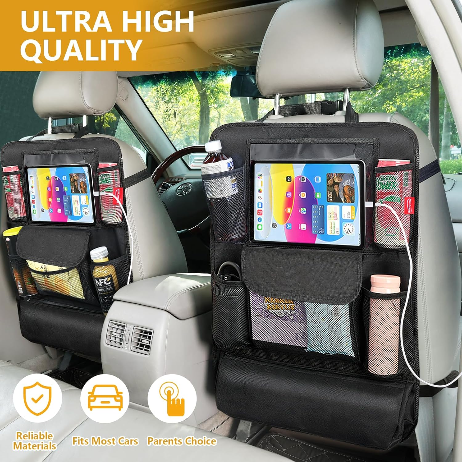 Car Seat Organizer,Car Organizer Backseat with 13 in Tablet Holder Waterproof Back Seat Protector Kick Mats with 9 Storage Pockets,Car Accessories Interior and Travel Essentials,2 Pack image number 3