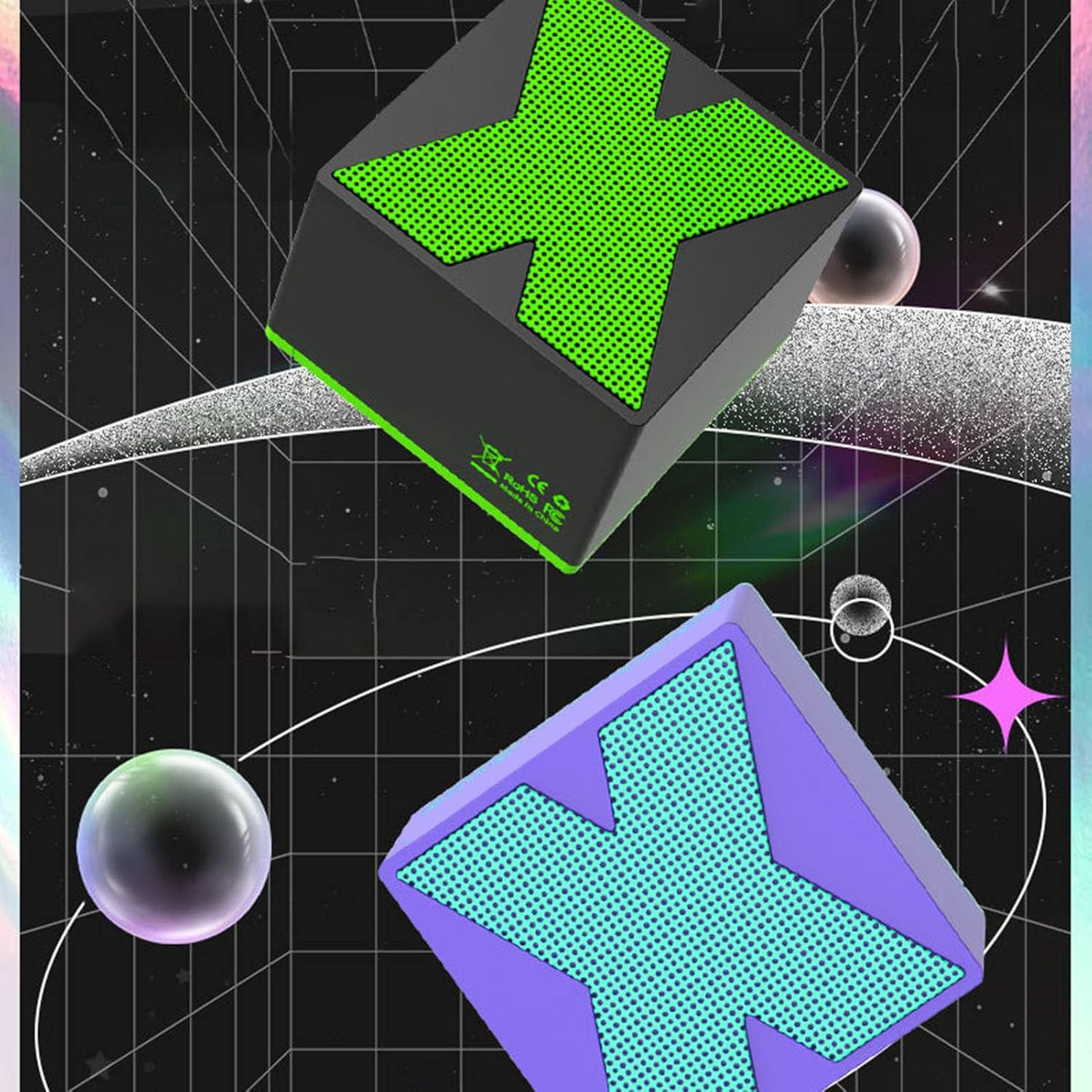 Generic Mini Speaker, Compact Metal ABS Small Speaker for Outdoor (Black) - Purple image number 7