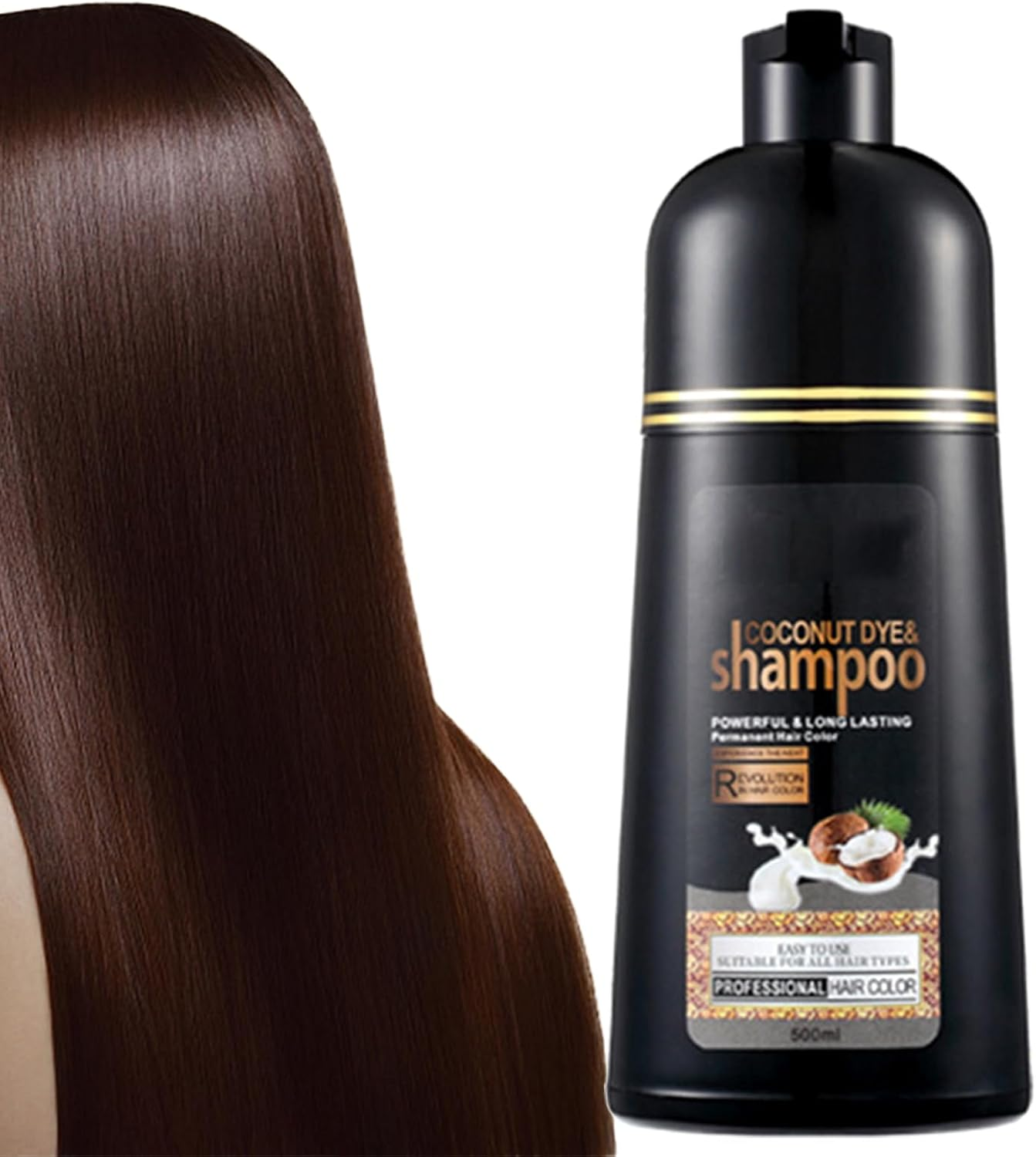 Instant Black Hair Dye Shampoo, 500Ml Plant Natural Oil Organic Hair Dye, Colour Shampoo - Long Lasting - Black Cororing in Minutes for Men Women, 500Ml