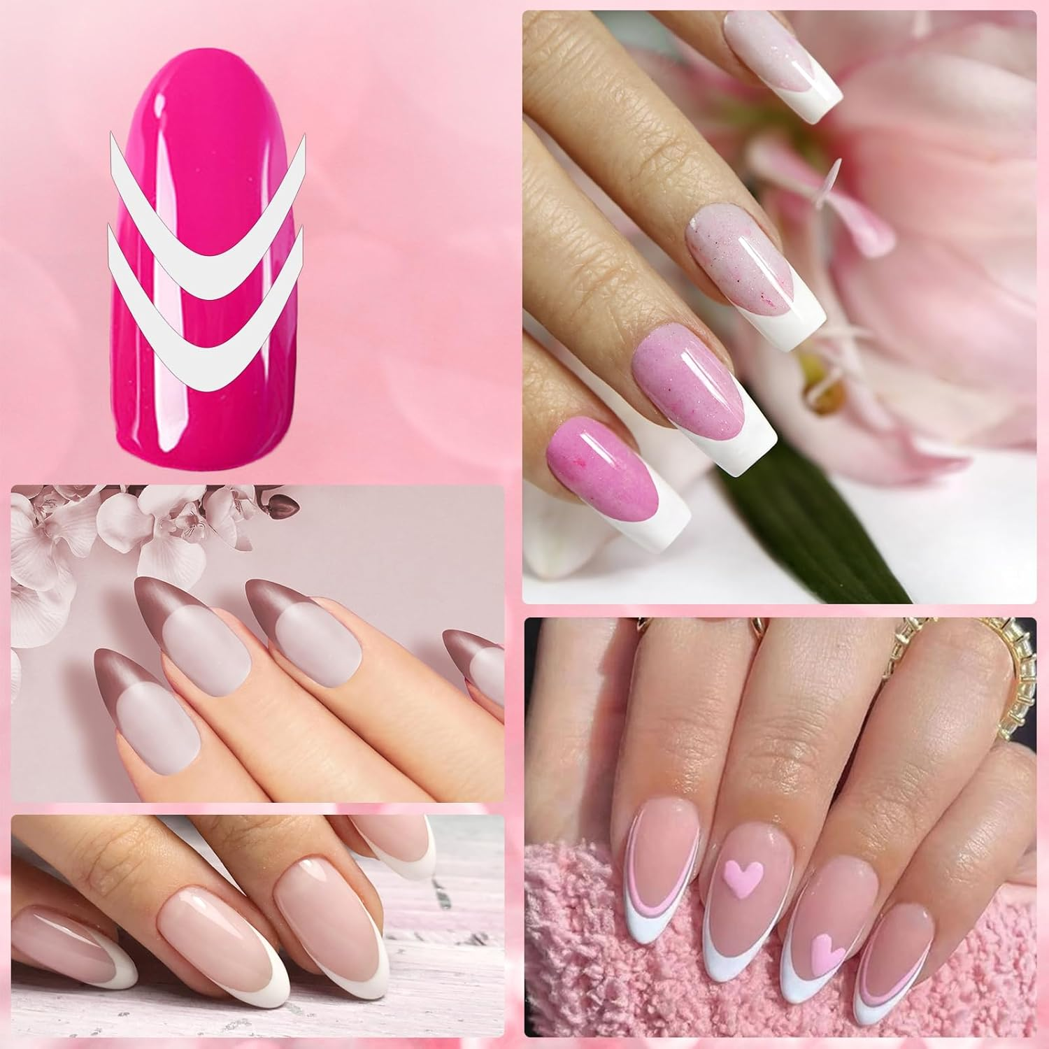 Pack of 1638 French Nails Stencils, 36 Sheets French Stencils for Gel Nails, Self-Adhesive French Tip Guides Nail Stickers Nail Art Tips Instructions for DIY Decoration Stencil Tools image number 3