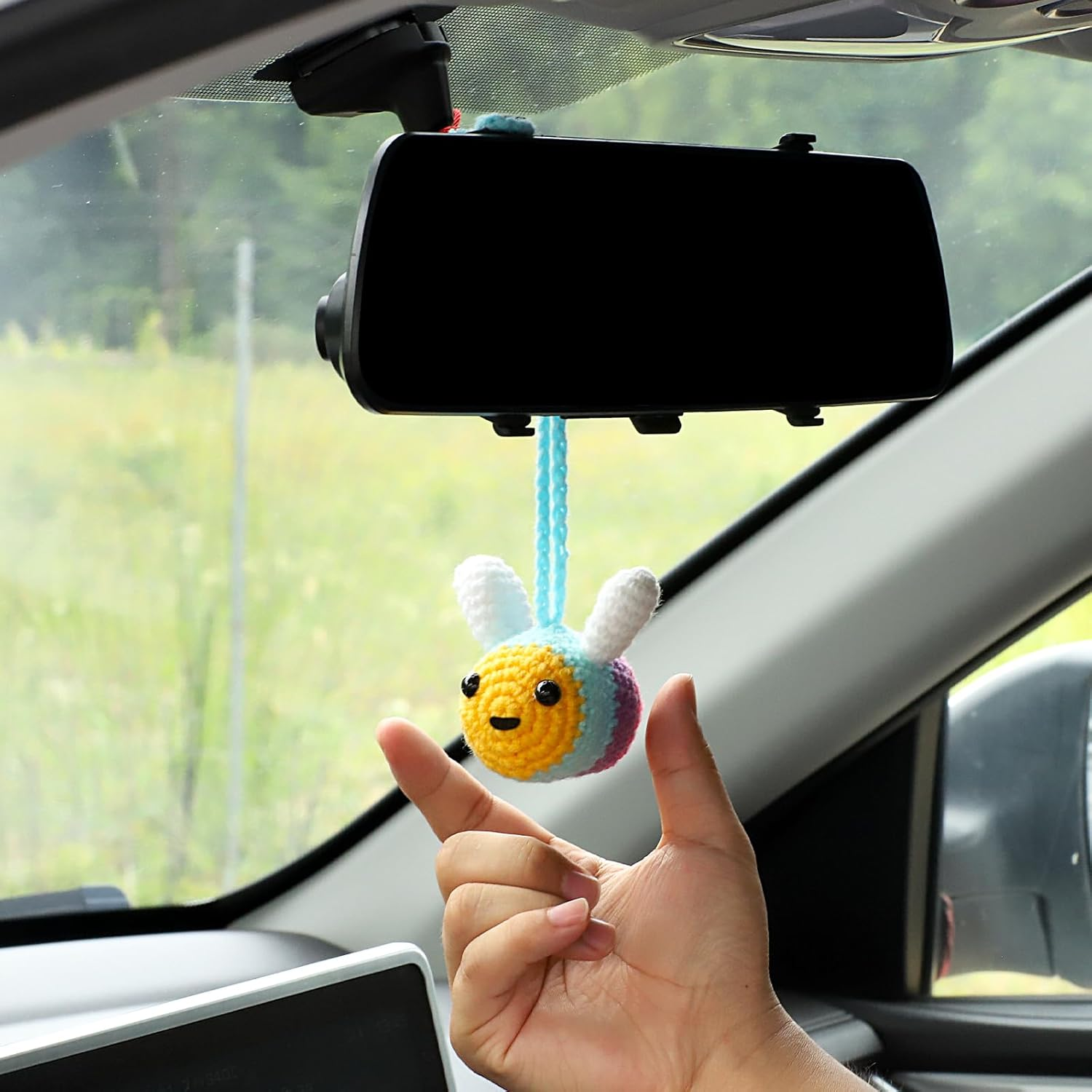 Cute Car Mirror Hanging Accessories - Decorative Rearview Mirror Accessories for Women and Girls, Crochet Animal Car Accessories