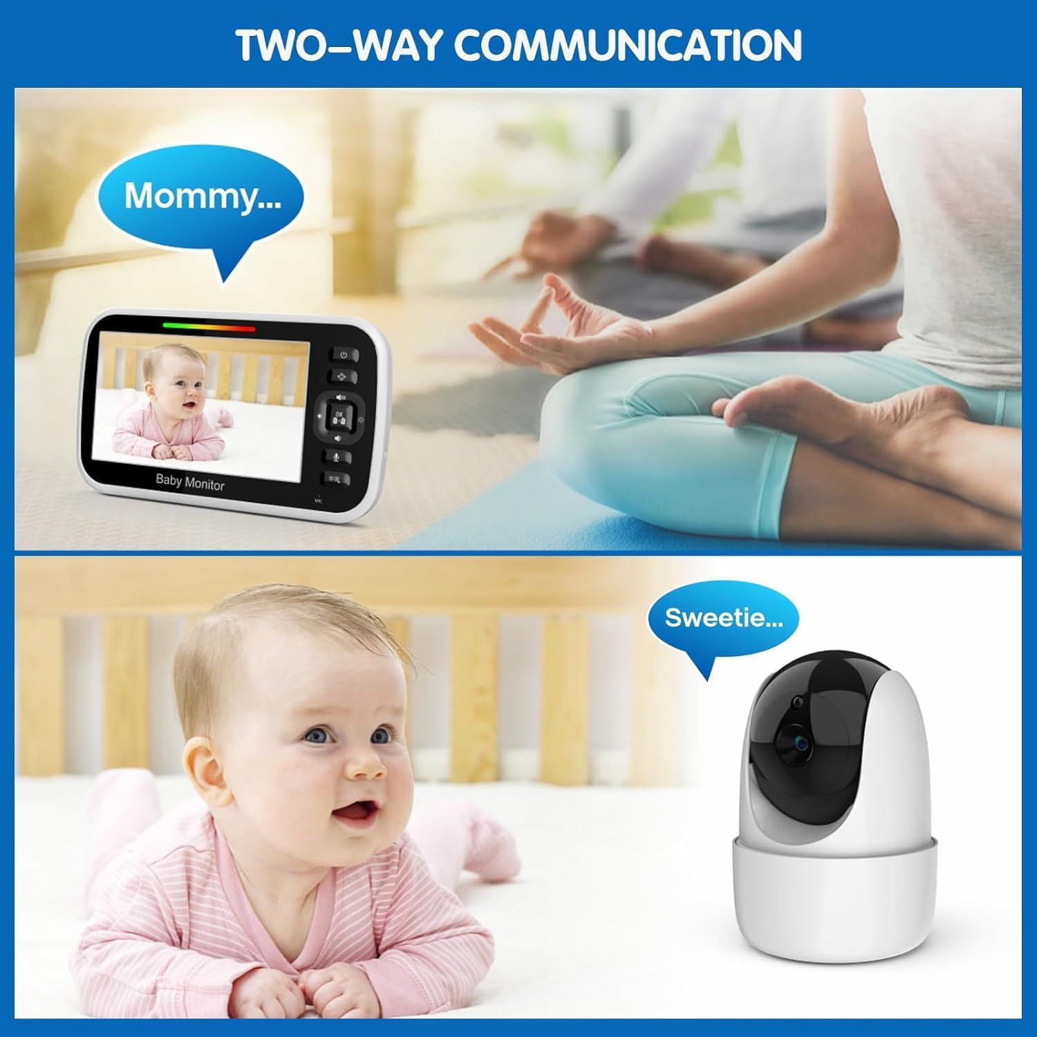 Baby Monitor with Camera and Audio, 5" LCD Display Portable Baby Camera Monitor No Wifi with Remote PTZ, Night Vision, 2-Way Talk, TEM & Humi Sensor, 4000Mah Battery, Lullabies, 1000Ft Range image number 3