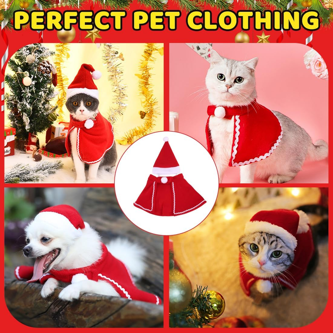 GXGM Clothes for Pets, Santa Claus, Pet Christmas Costume, Cat Dog Christmas Costume, Christmas Pet Clothing, for New Year Christmas Party, Cute Cats and Dogs Costume (B) image number 3