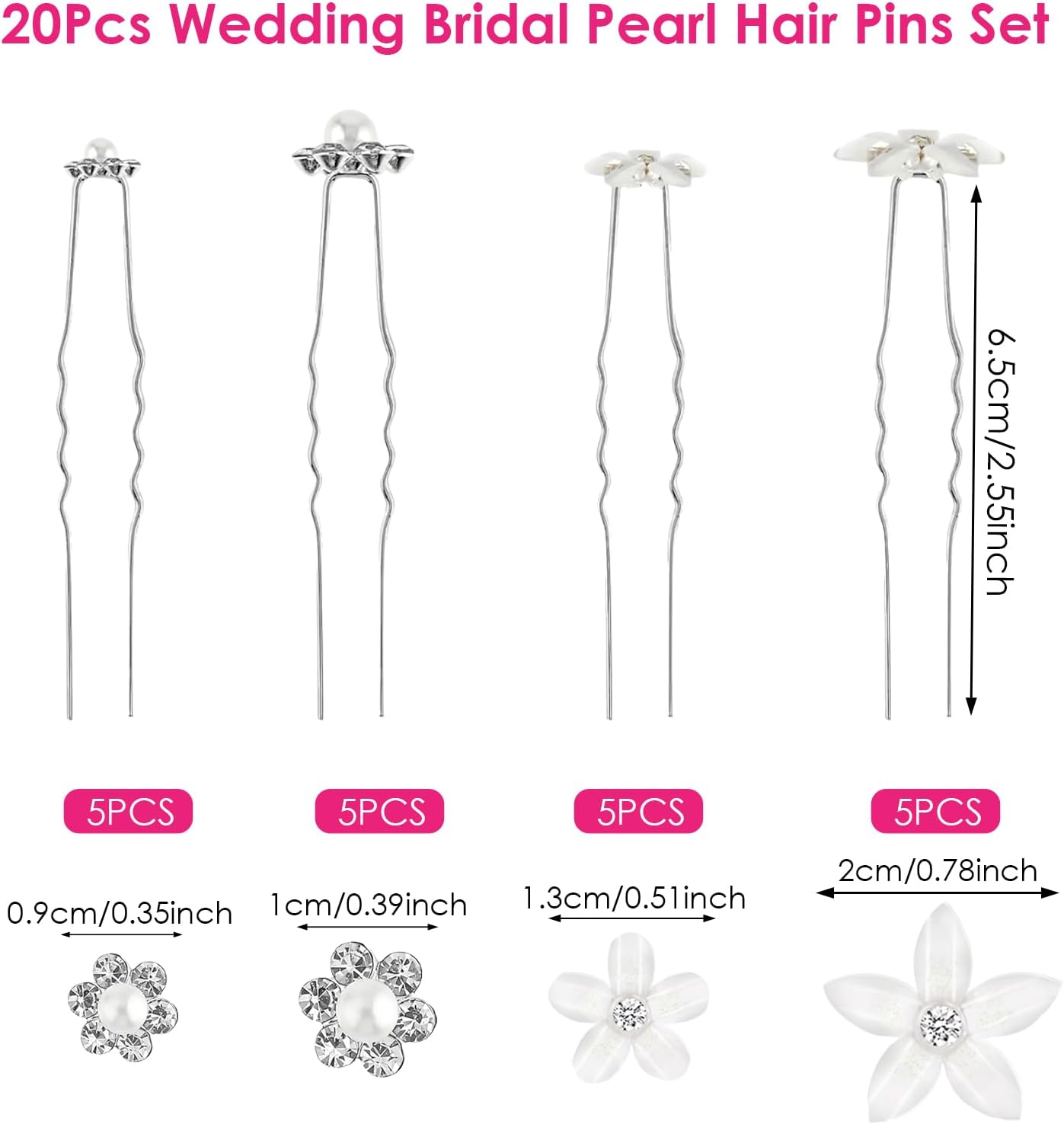 Pearl Hair Pins Wedding - 20 Pieces Bridal Hair Accessories Set with Crystal, U-Shaped Hair Clips for Women Girls - Elegant Rhinestone Wedding Hair Clips for Weddings & Special Occasions image number 5