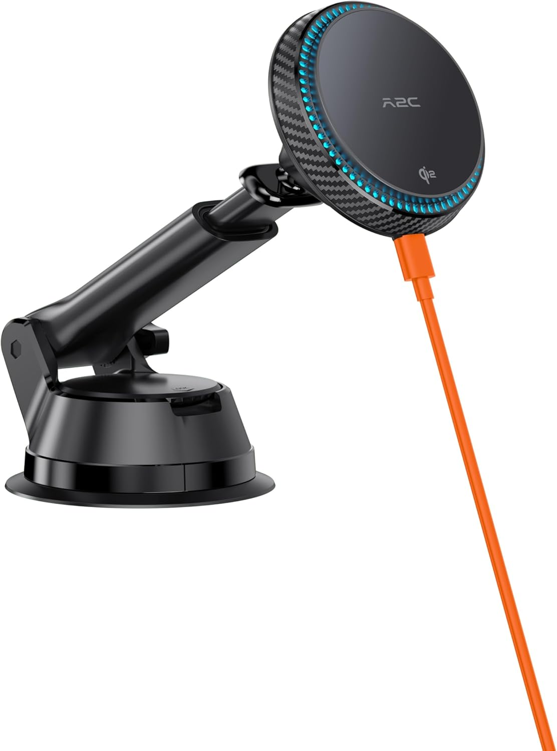 A2C Universal Qi2 Magnetic Car Mount 15W Wireless Charger [Car Plug, USB-C Cable & Metal Ring] for Iphone 16 15 14 13 12 Magsafe Case, Magnet Windshield Phone Holder Cooling Charging - Black image number 2