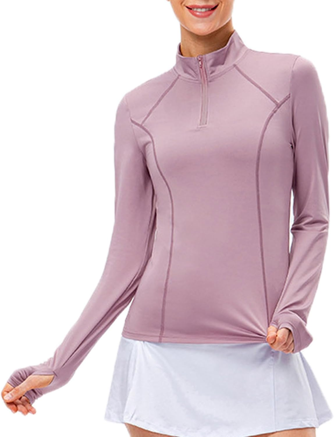 Womens Long Sleeve Running Workout Top 1/4 Zip Pullover Sports Shirts Quick Dry Gym Athletic Shirt with Thumb Hole