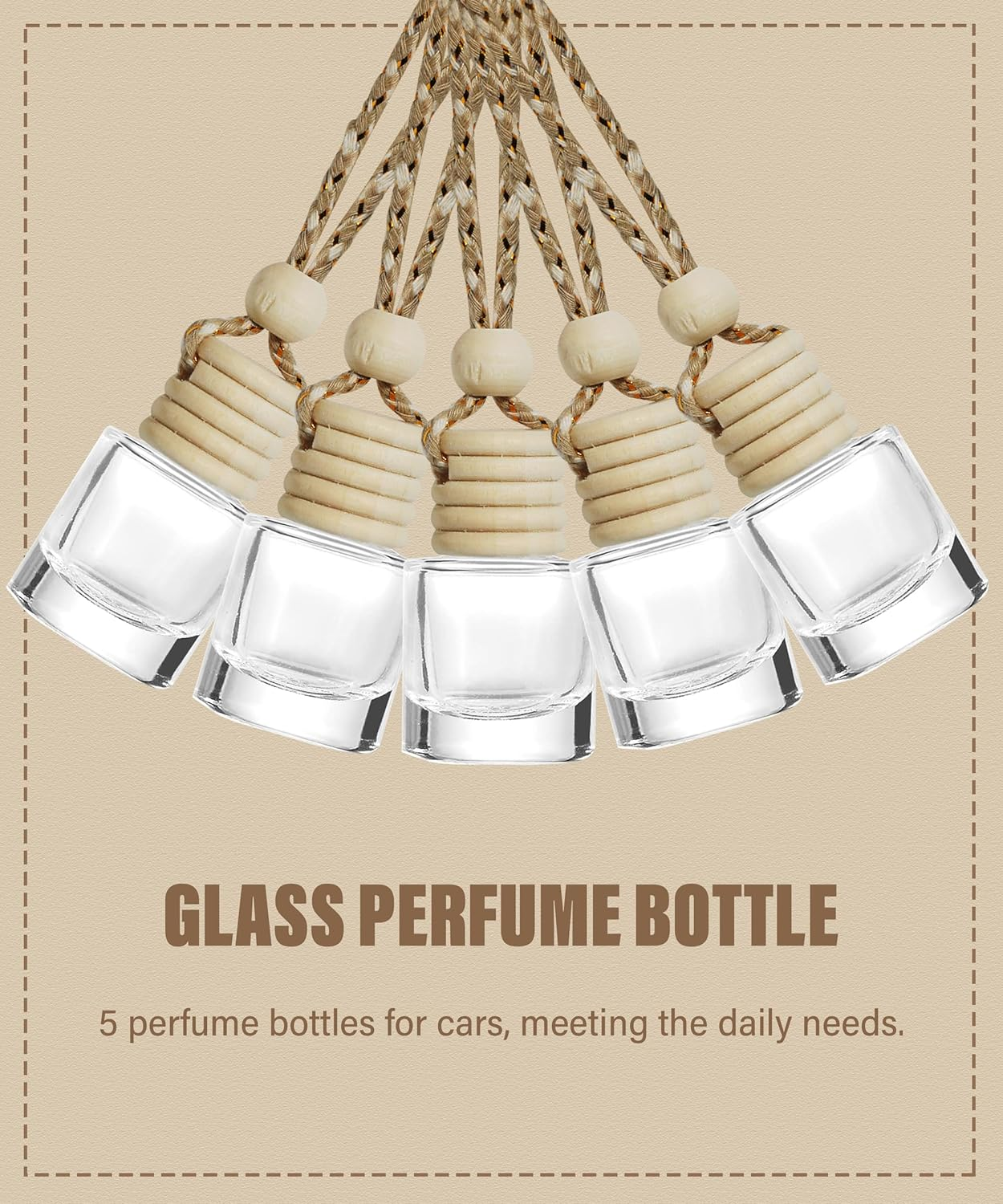 ESEWALAS 5Pcs Hanging Car Air Freshener, Empty Glass Perfume Bottlespendant Bottle, Air Freshener Pendant