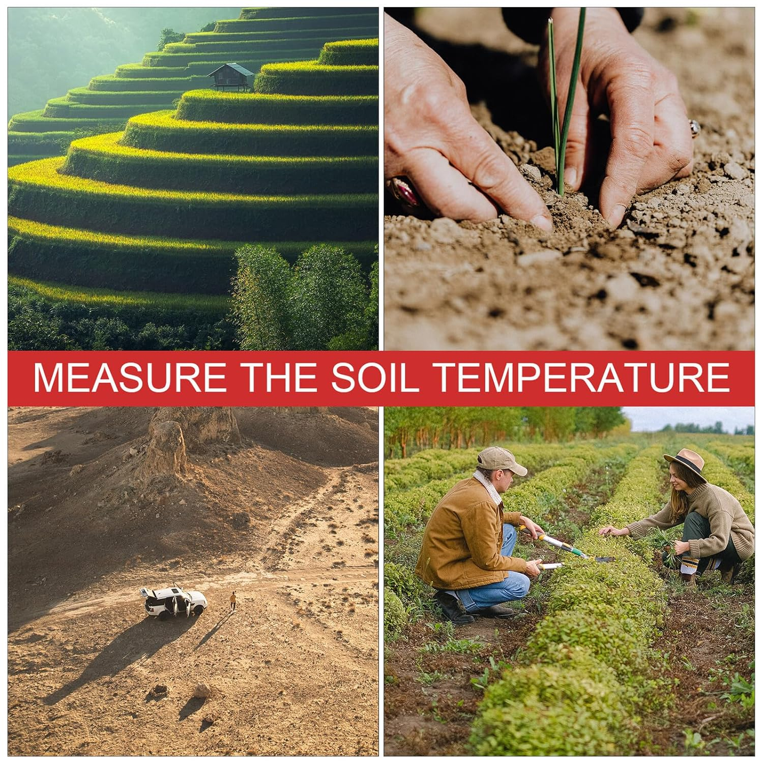 LABRIMP Stainless Steel Soil Thermometer 50Cm Long Probe, Compost and Gardening Temperature Measuring Tool, Dual Scale (-10-100℃/0-220℉) for Outdoor Garden and Backyard