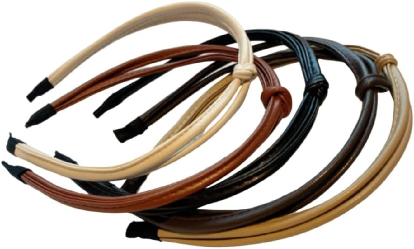 5 Cute Leather Knotted Hair Bands, Portable Thin Braid Fashionable and Simple Knotted Anti-Slip Leather Hair Bands, Suitable for Washing Face, Headwear, Etc(5 Colors) image number 1