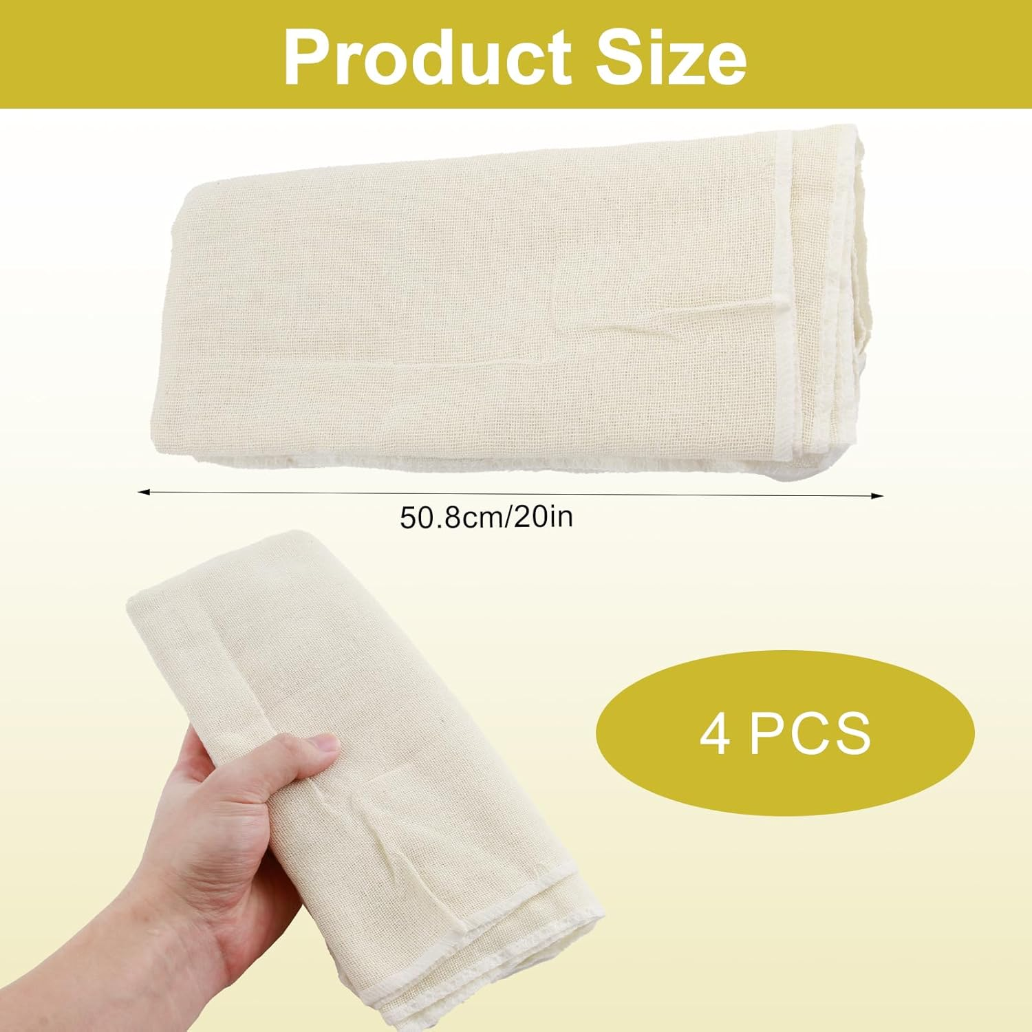 4 Pcs Reusable Cheesecloth for Straining, Pure Cotton Muslin Cloths Grade 90 Lint-Free Unbleached 50 X 50Cm, Fit for Cheese Cooking Baking Filtering Steaming Nut Milk Strain image number 6