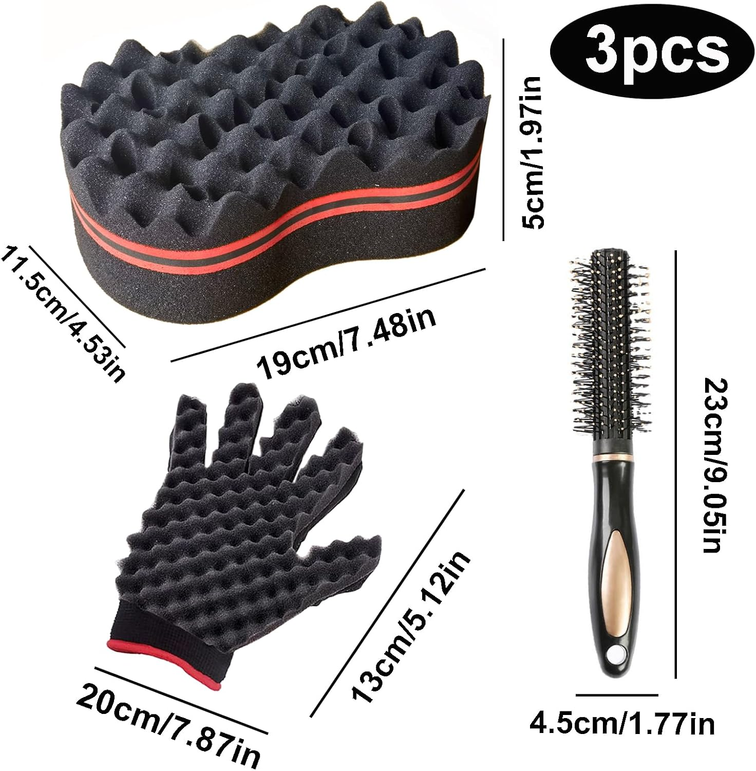 ARJDXDP 3 Pcs Hair Sponge Brush for Twists, Barbers Styling Tool Wave Twist Sponge Brush, Double Side Two in One Magic Curls Brushes for Hair Afro Braid Style Curls - Barber and Home