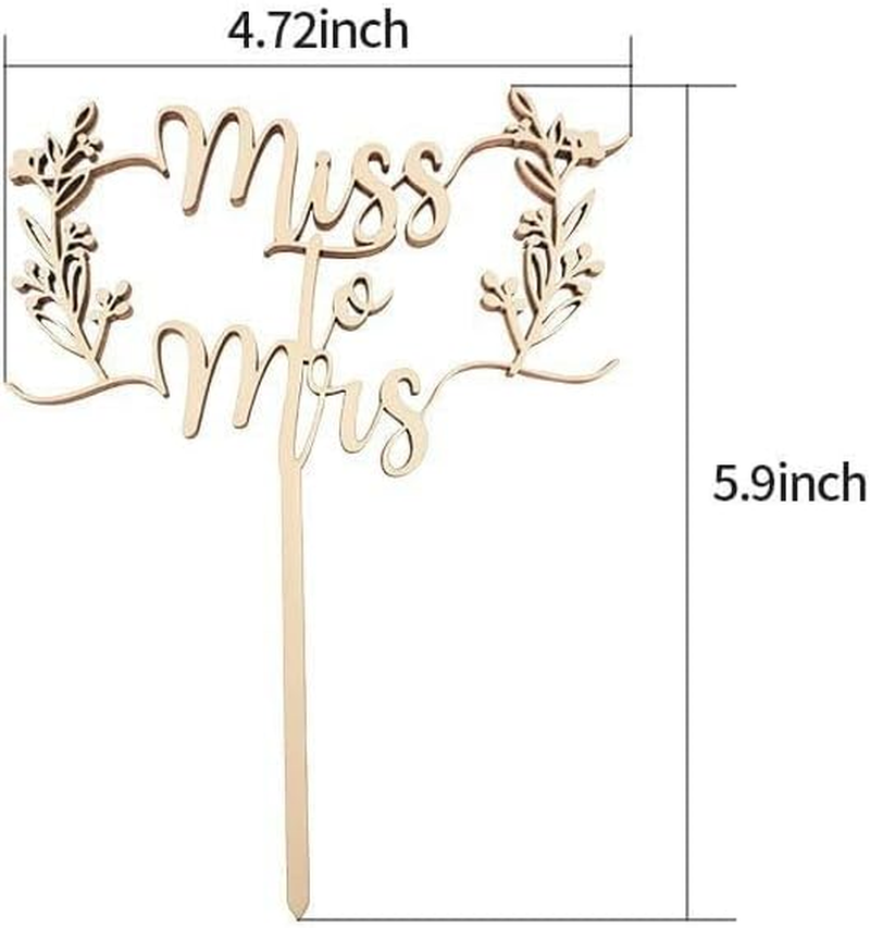Miss to Mrs. Bride Wedding Cake Top, Elegant Wooden Flower Design, Suitable for Rural Wedding Party Decoration, Perfect for Bridal Shower and Celebration Cake Decoration