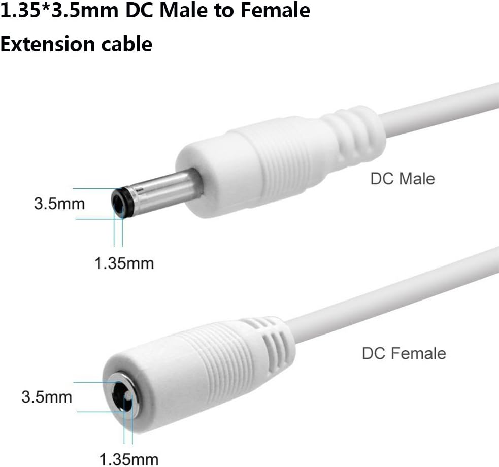 Liwinting 5 M / 16.4 Feet DC Extension Cable 3.5 Mm X 1.35 Mm Male to Female Connection Cable Connector Distributor Hollow Plug Socket, Power Adapter, Wireless IP Camera - White image number 4