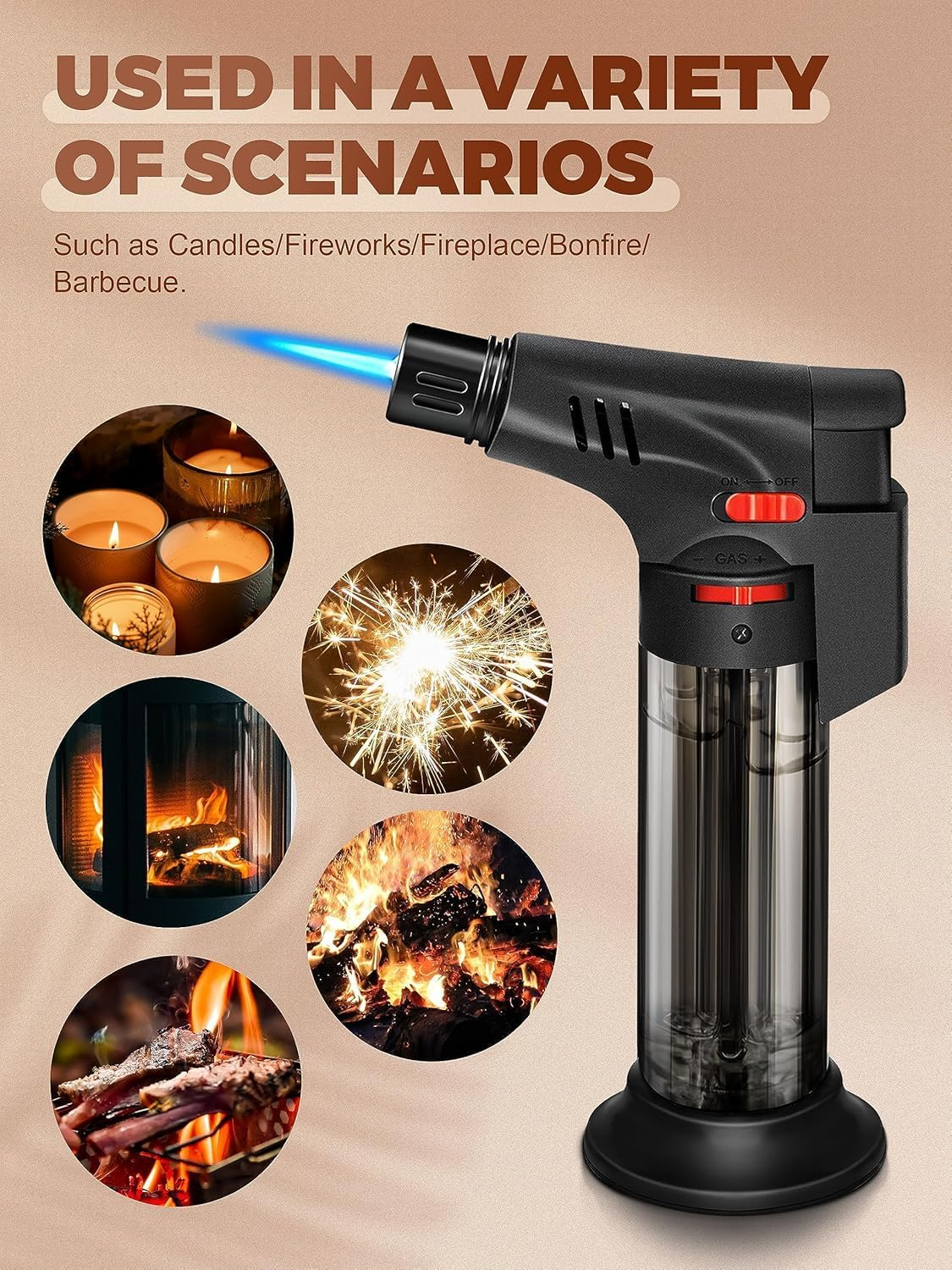 5 Pack Torch Lighters Butane with Safety Lock,Powerful Windproof Jet Flame, Butane Gas Refill,Torch Lighter Multi Utility Mini Gas Lighter Blow Torch Lighters for Candle Fireplace Camping Grill BBQ image number 6