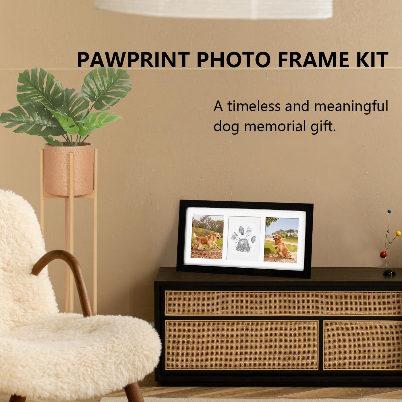 Dog Paw Print Photo Frame Kit with No Toxic Clay & No Mess Ink Pad, Wooden Pet Memorial Picture Frames, Dog Paw Print Kit Keepsake, Cat Paw Print Impression Kit, Memorial Gifts for Pet Lovers, Black, Paw Print Kit White Frame image number 4