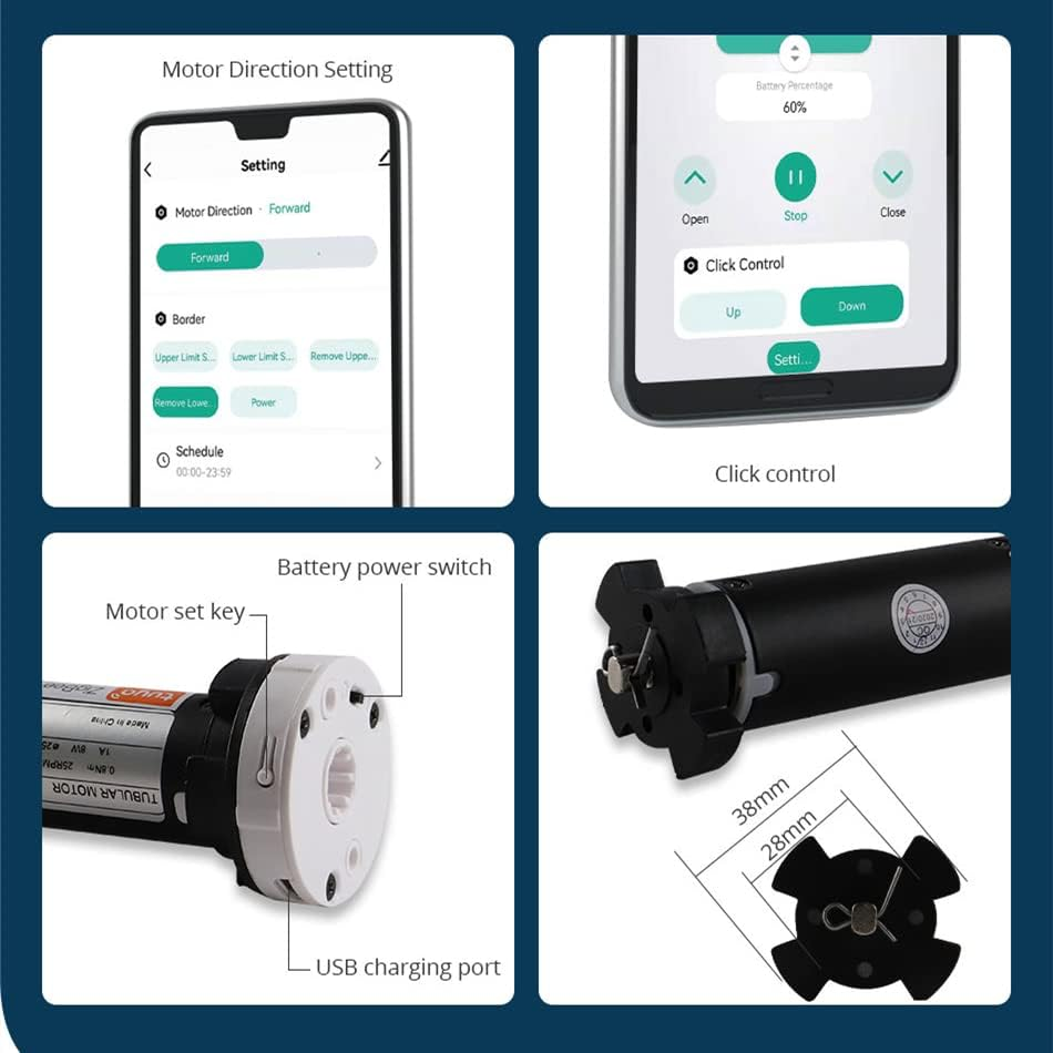 Blindsmart Rechargeable Tuya Zigbee Roller Blinds Motor for 38Mm Tube, Motorized Window Shades Automatic Blinds Curtain Opener APP Control, Zigbee Hub Required (Only Motor) - Motor With 9-Channel Remote image number 5