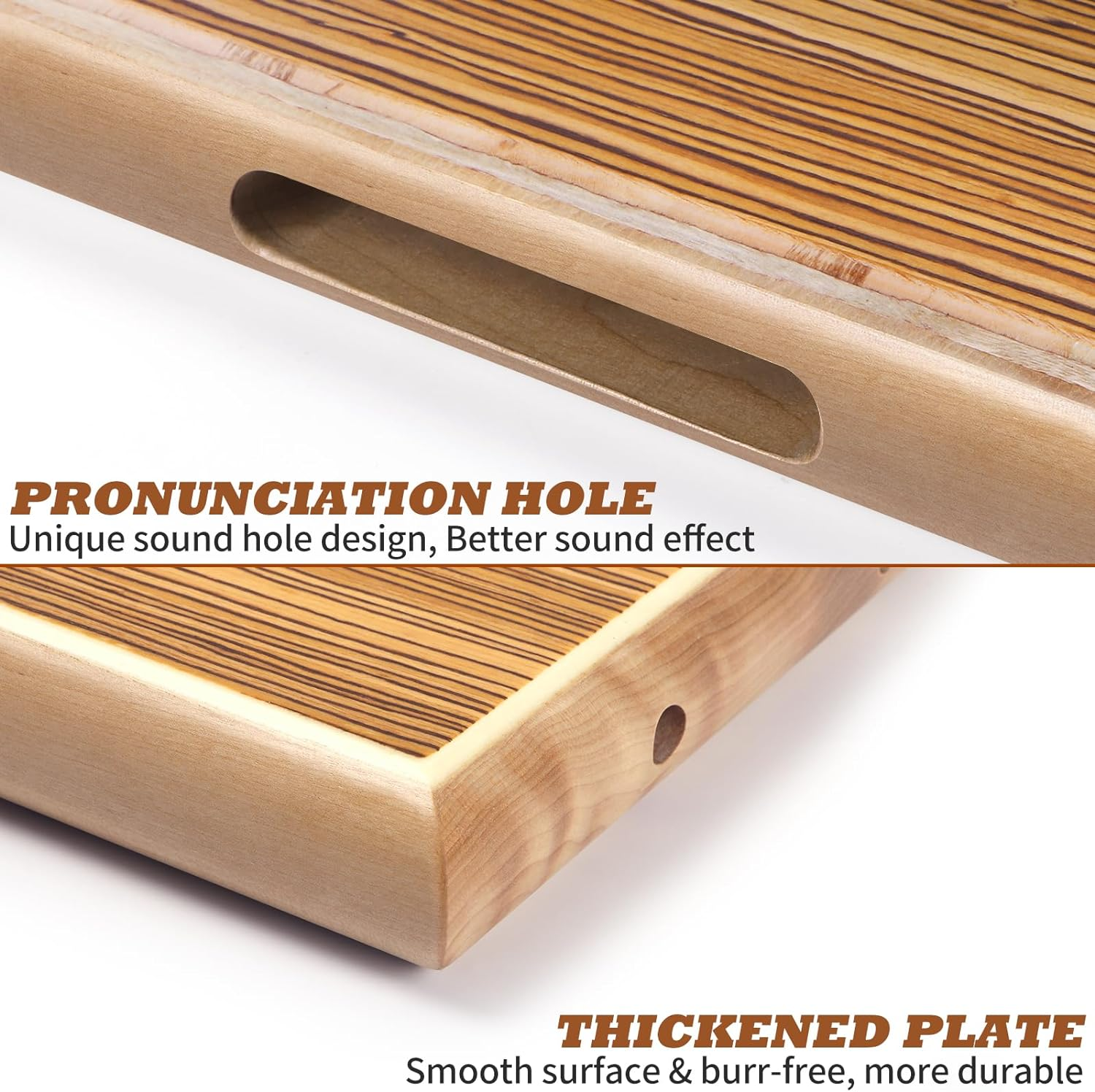 Cajon,12 * 9.4 * 1.7'' Portable Box Drum, Zebrawood Percussion Box Beat Box W/Cajones Internal Adjustable Snares Strings,Wrench,Hand Drum Carring Bag - 12" Natural image number 2