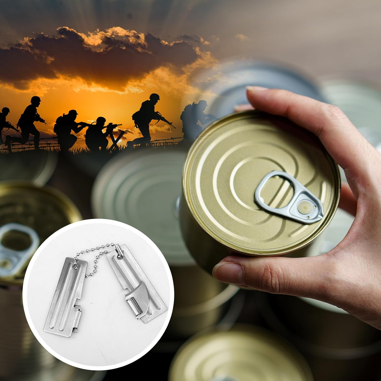 16Pcs P51 Can Openers, Stainless Steel Military Can Opener with Chains Manual Camping Can Opener Portable Emergency Can Opener Practical Survival Can Opener for Outdoor Travel Camping image number 3