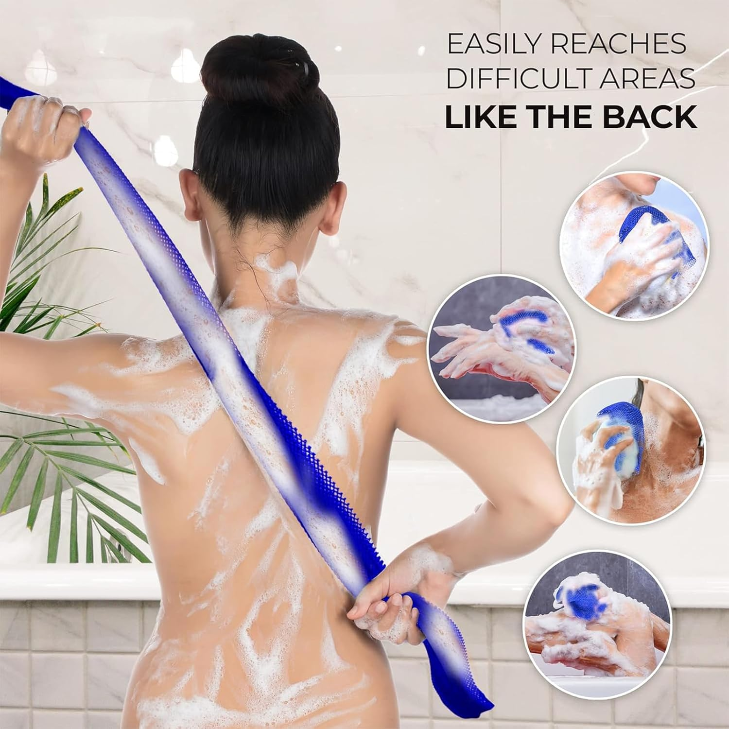 Yeanifeana 2 Pack African Net Sponge, Authentic Exfoliating Body Scrubber for Back, Foot & Scalp, Stretchable Durable Bath Sponge Shower Accessory (Blue) - Black image number 7