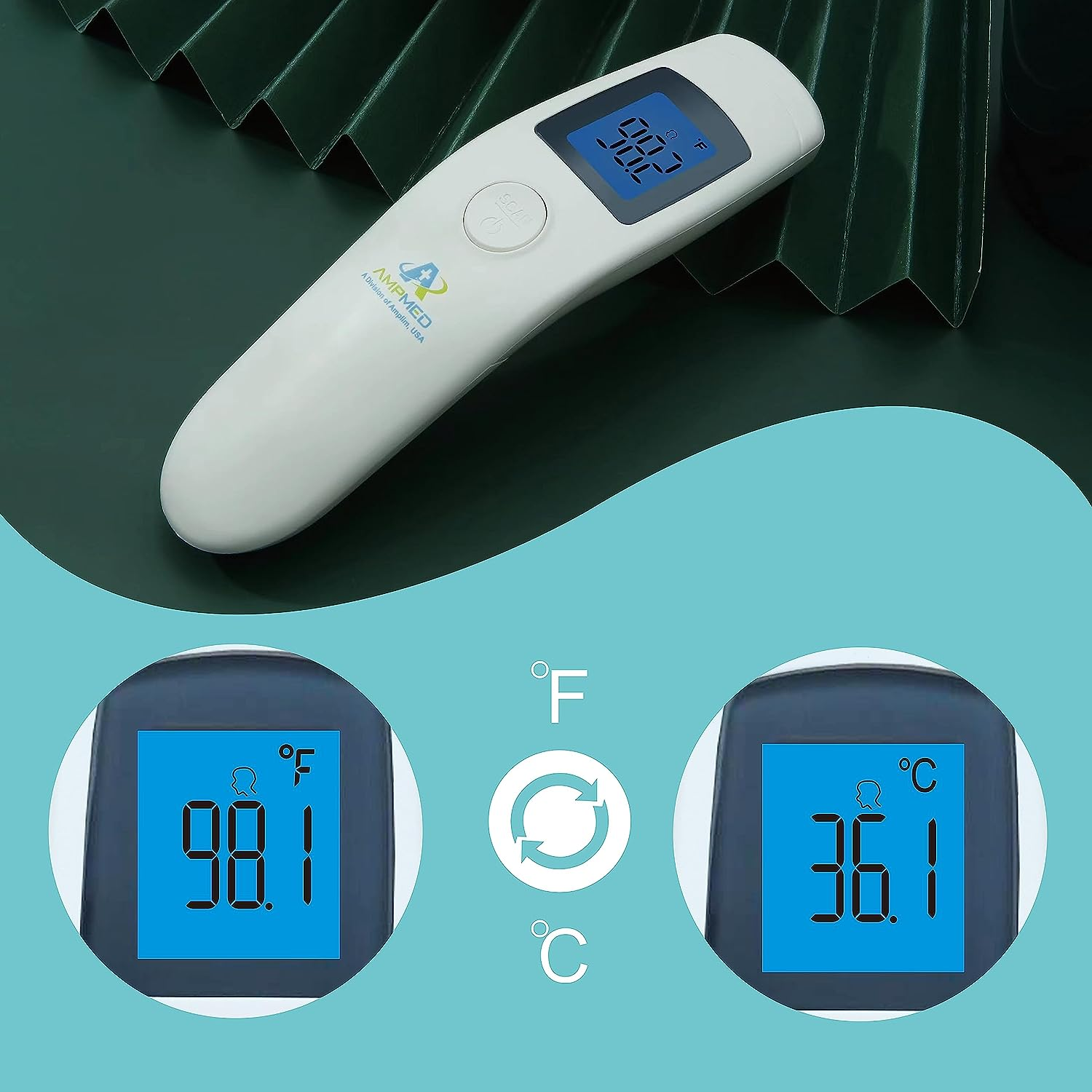 Amplim CE FDA Approved Medical Hospital Grade Non Contact Infrared Forehead Thermometer + Case. Best New Baby/Kid/Infant/Toddler/Child/Adult/Professional/Clinical Digital No Touch Fever Thermometer