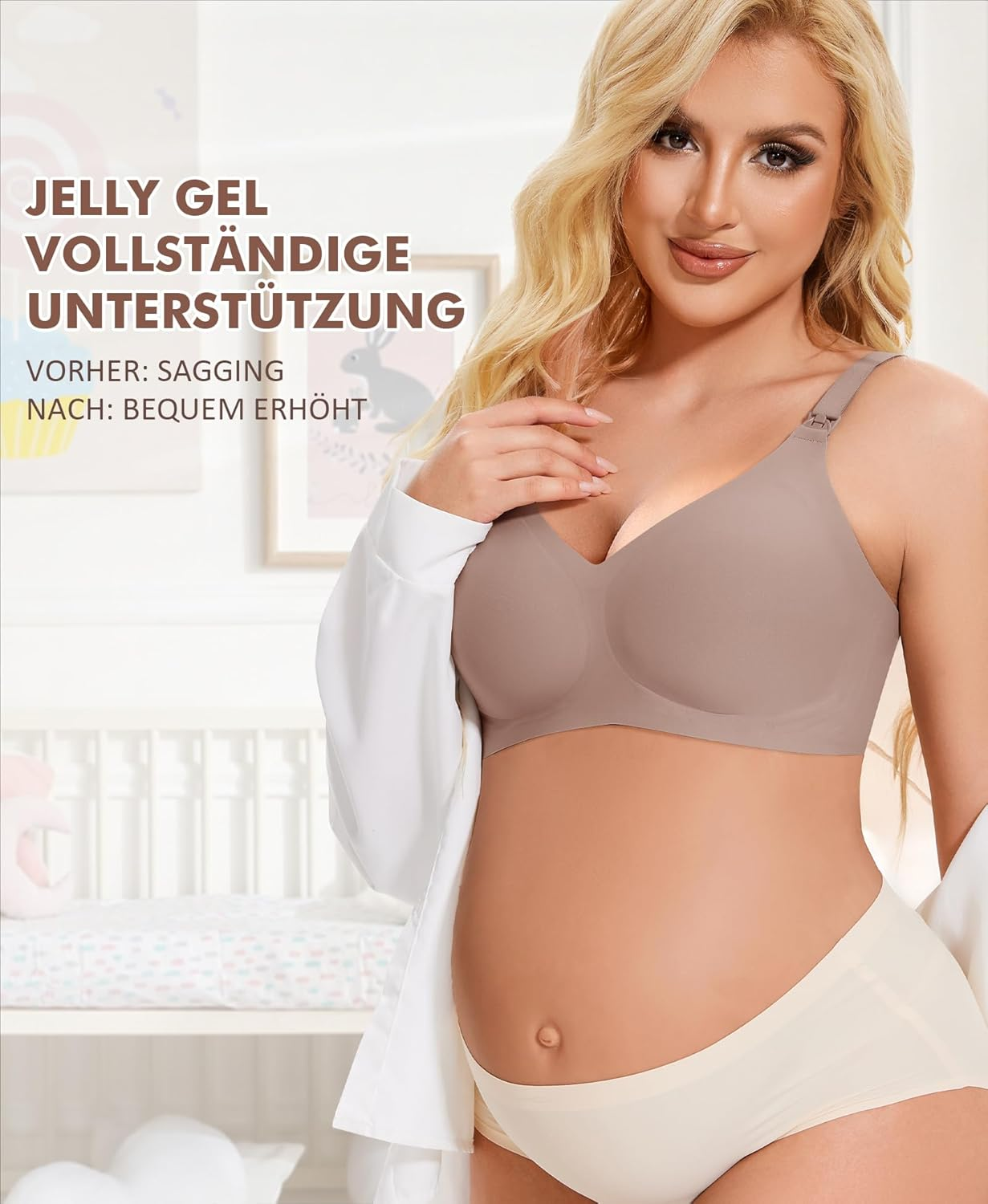 Qoonoo Nursing Bra without Underwire Pregnancy Bra Women'S Breastfeeding Bra Large Breasts Cotton Sleep Nursing Bra for Women, Gray, M image number 1