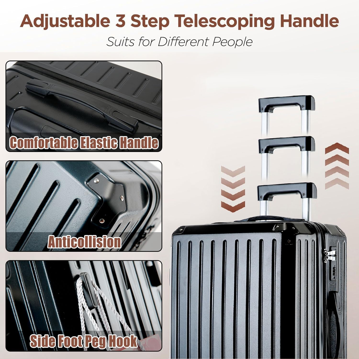 LIODUX 3 Piece Luggage Sets, 20/24/28In Expandable Hardshell Luggage, Hardside Lightweight Durable Carry on Suitcase Sets with Spinner Wheels and Two Hooks (Black) image number 6