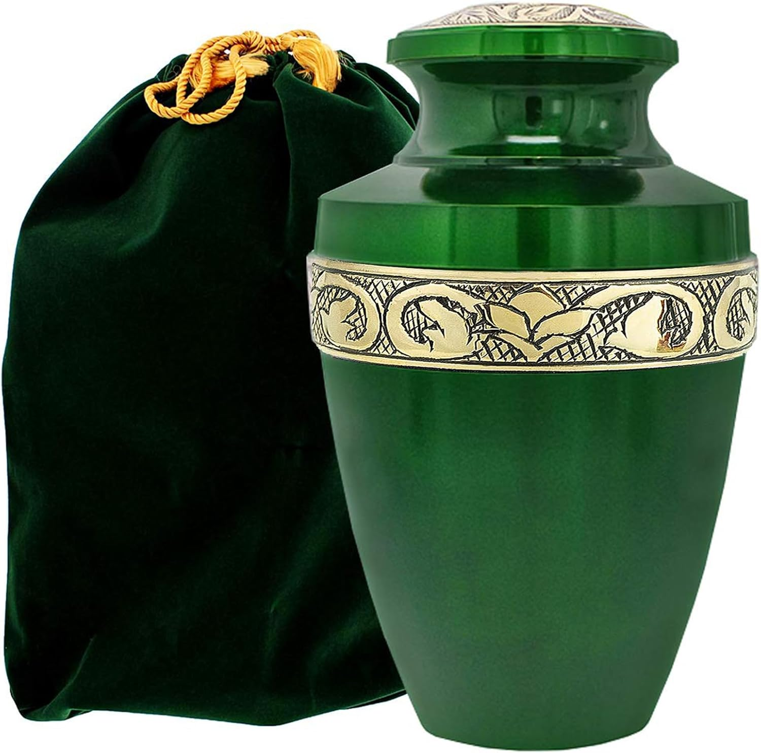 Serenity Large Green Beautiful Adult Cremation Urn for Human Ashes - W Velvet Bag image number 6