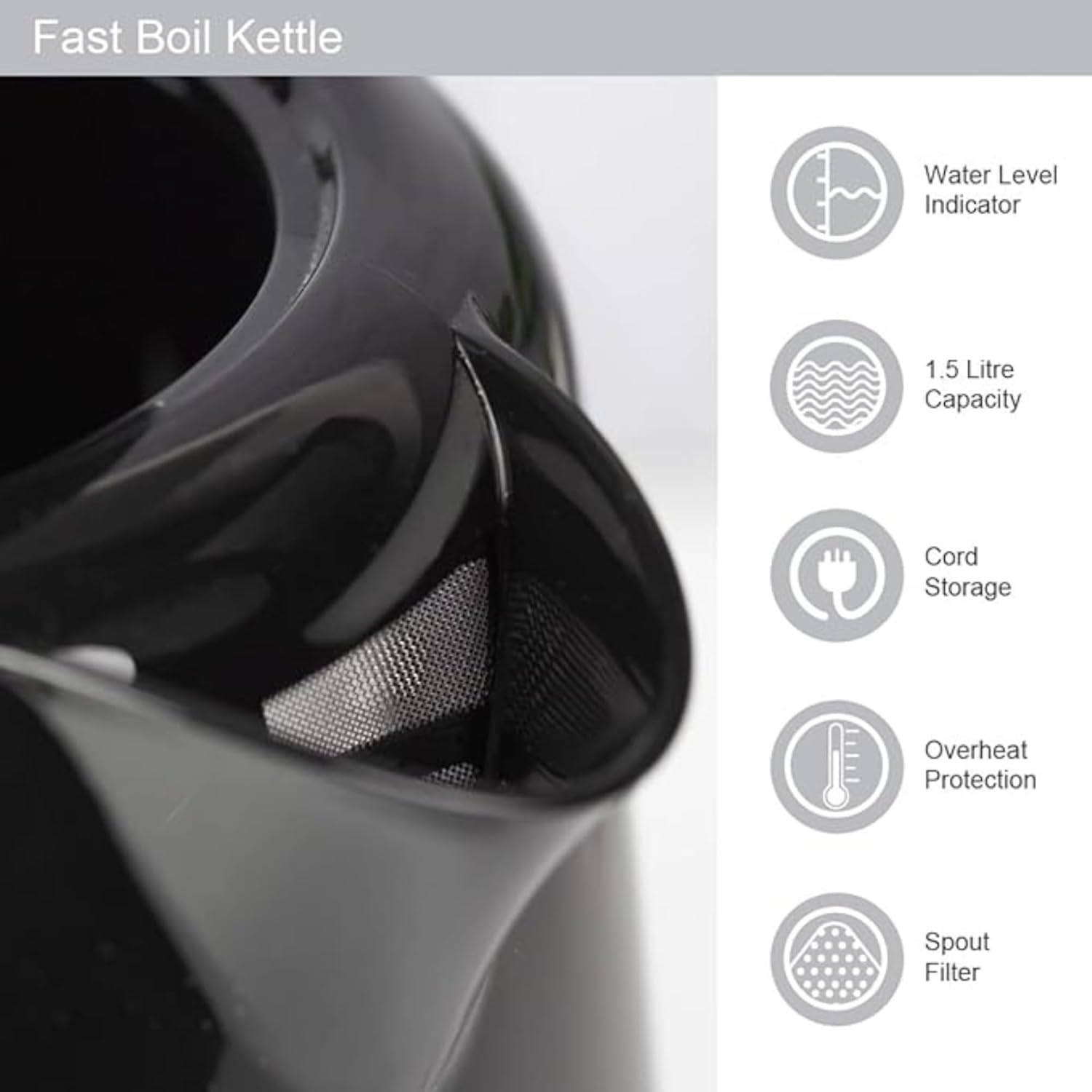 Dolphy 1L Electric Kettle &ndash; Black, High-Grade ABS Body, 1350&ndash;1500W Fast Boil, 360&deg; Concealed Heating, Compact & Durable for Home, Hotel, Motel, Office & Travel Use