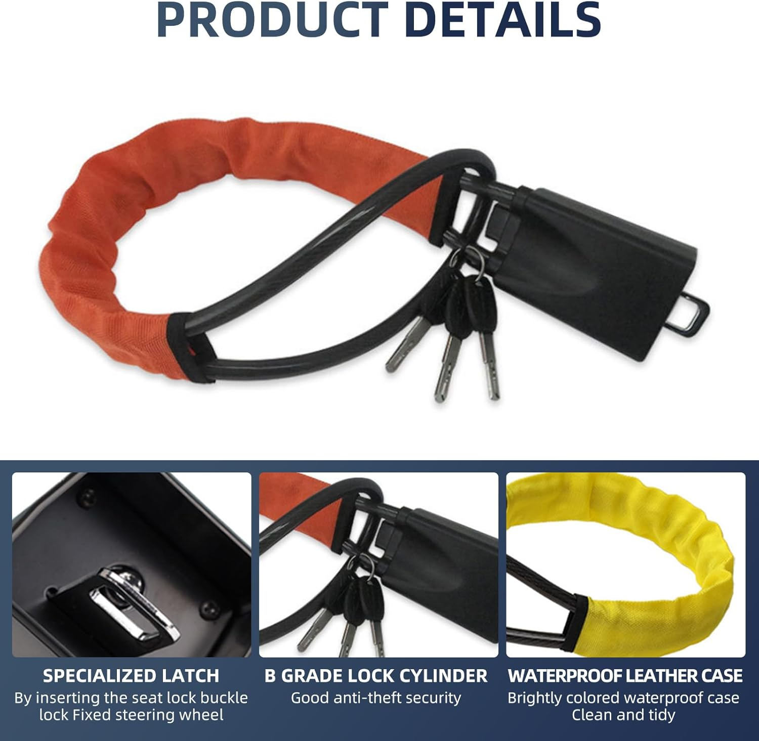 Universal Steering Wheellock,Universal Fit Most Vehicles with Seat Belt Buckles Sturdy Lock for Car Truck SUV Van Security with 3 Keys (Red)