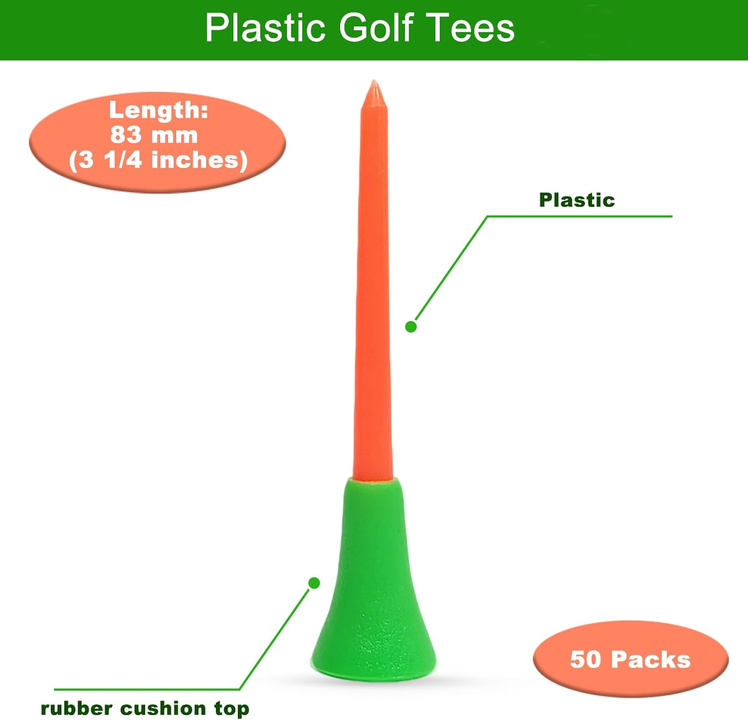 Hiziwimi Plastic 83 Mm Golf Tees, Multi-Colored 3 1/4 Inches Golf Tees with Rubber Cushion Tops, Durable Golf Training Accessories, Ideal as Gifts for Golf Beginners and Enthusiasts image number 3