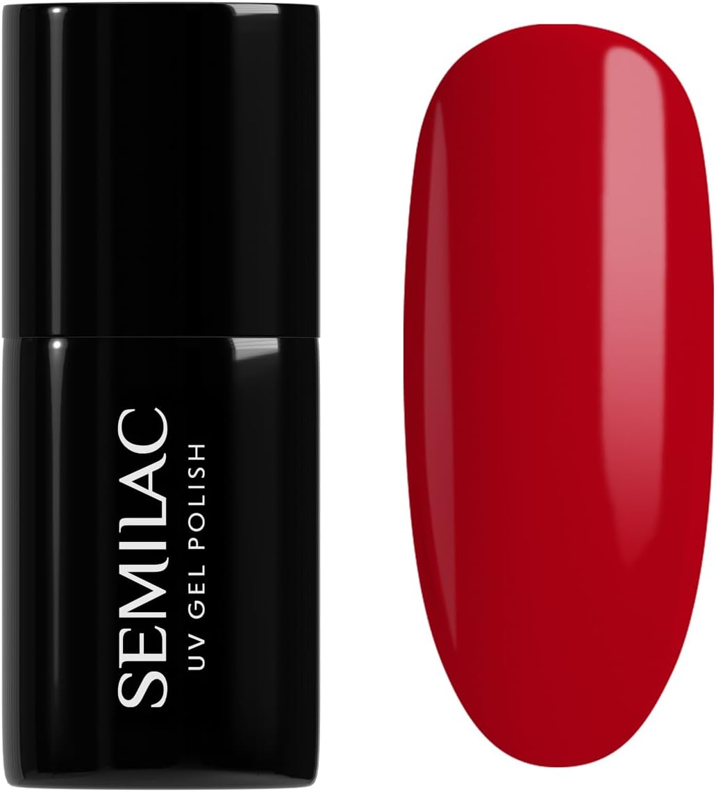 Semilac UV Nail Polish A712 Old Red 7 Ml - Rich Classic Red with Glamour Effect - High Coverage, Long-Lasting