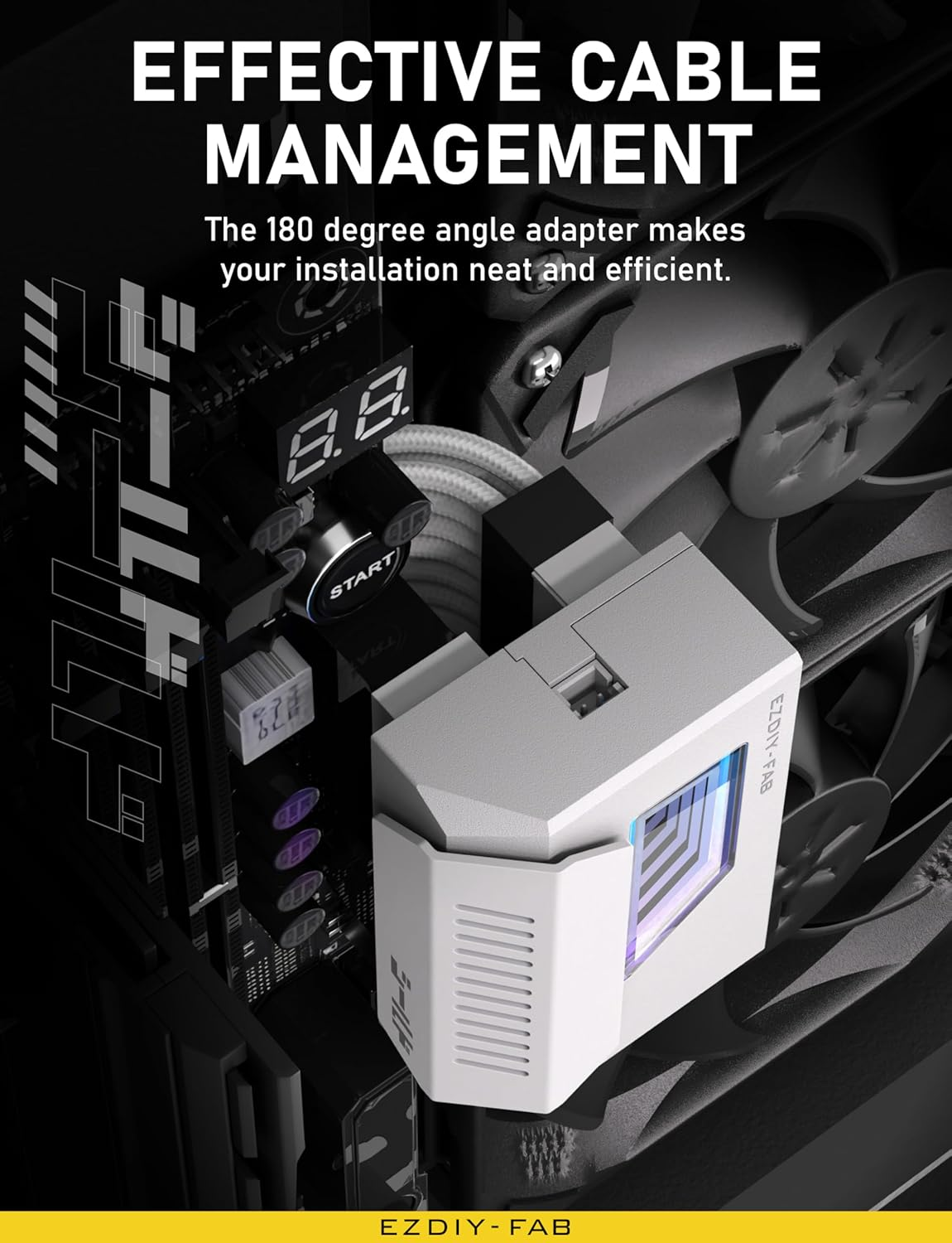 EZDIY-FAB Shield 24-Pin Angle Adapter with Infinity Mirror ARGB Light,Atx 24 Pin Power Connector, 5V 3Pin ARGB Sync-180 Degree-White-1 Pack image number 2