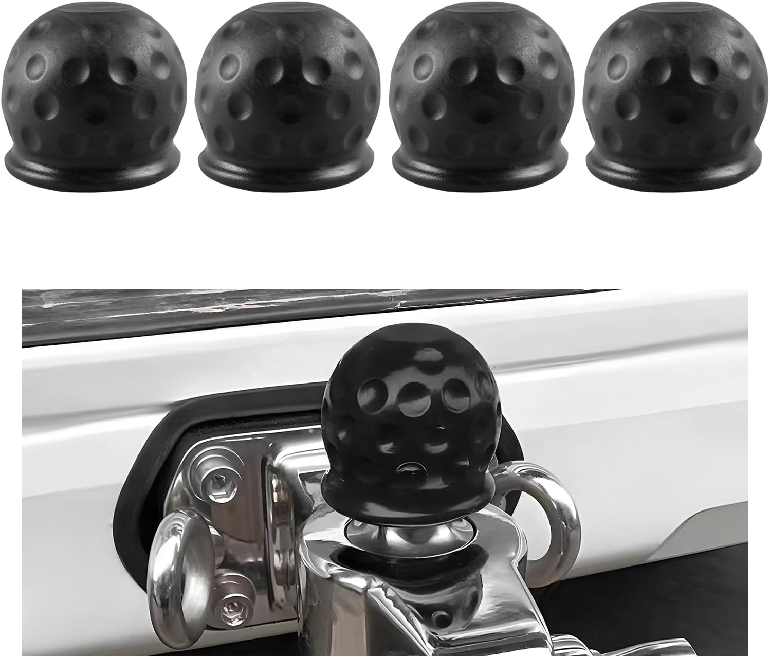 Povtii 4 PCS Trailer Ball Cover, 2-Inch Rustproof Rubber Car Towing Hitch Ball Protection Cap, Waterproof & Dustproof Tow Ball Sleeve for Truck RV, Replacement Car Accessories (Red)