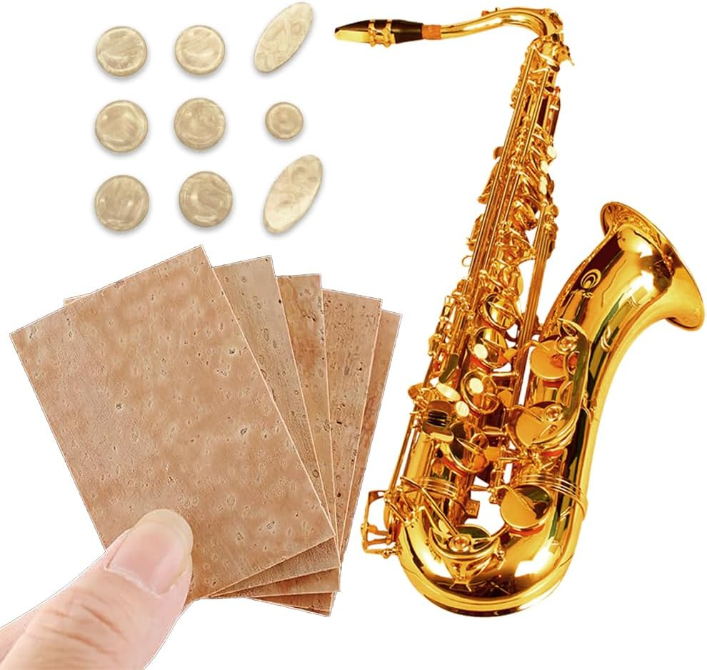 Neck Cork and Key Buttons Replacement Kit for Alto Saxophone. 9Pcs Saxophone Key Buttons Snap-Fastener Mica Sheets and 5Pcs Universal Saxophone Neck Cork Stoppers of Cork For image number 4