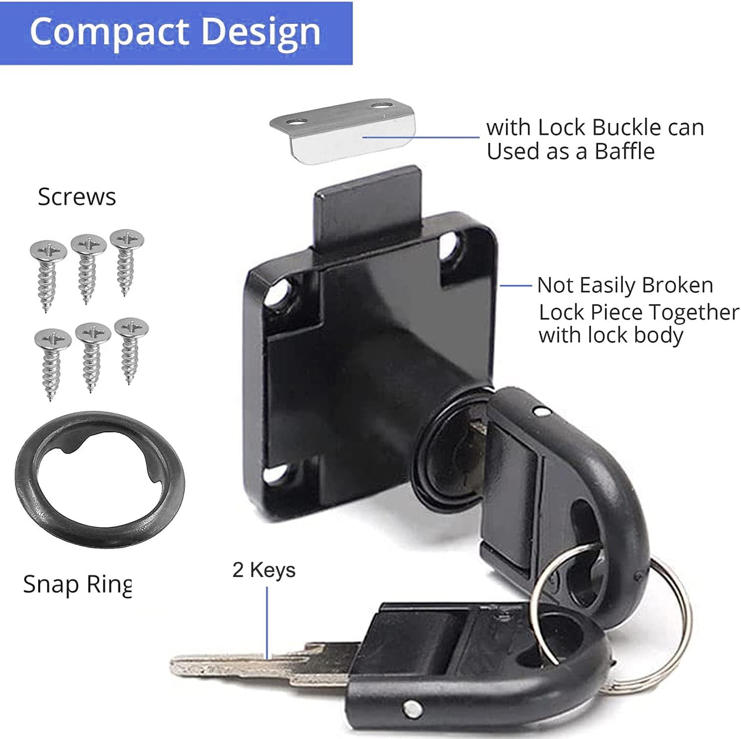 4PCS Cam Lock 22Mm, Security Cabinet Lock with Key Different Cupboard Lock for Furniture Mailbox Drawer Postbox Letterbox Household Office Door Locks Black - Black-1 Pack image number 2