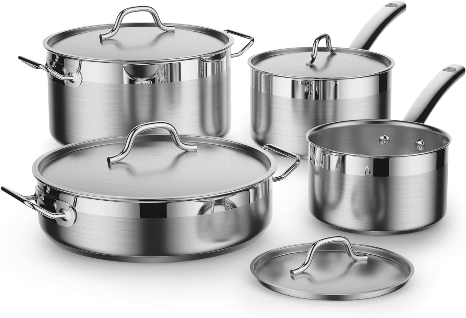 Cooks Standard Kitchen Cookware Sets Stainless Steel, Professional Pots and Pans Include Saucepan, Saut&eacute; Pan, Stockpot with Lids, 8-Piece, Silver image number 4