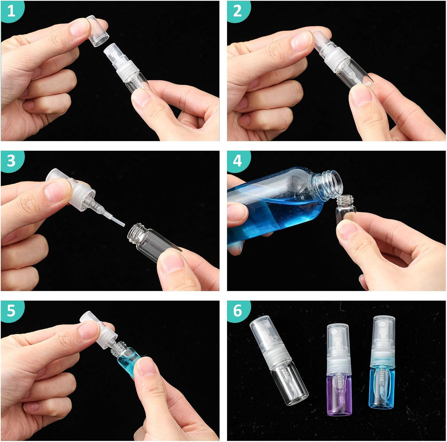 Zhehao Mini Spray Bottles 2 Ml Clear Glass Perfume Bottles Refillable Fine Mist Perfume Atomizer Portable Empty Sample Containers for Cleaning, Essential Oils, Travel