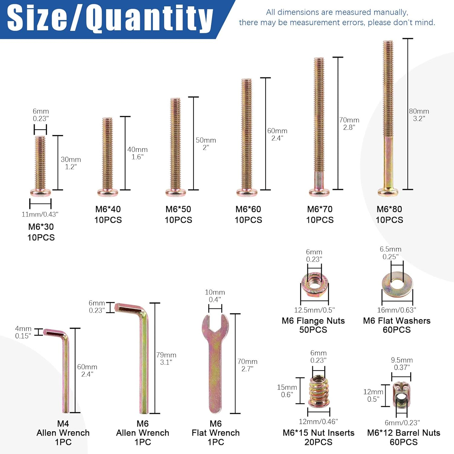 Glarks 253Pcs M6 Baby Bed Crib Screws Hardware Replacement Kit, M6X30/40/50/60/70/80Mm Hex Socket Cap Screws with Nuts Washers and Tools for Chair Table Cabinets Furniture image number 6
