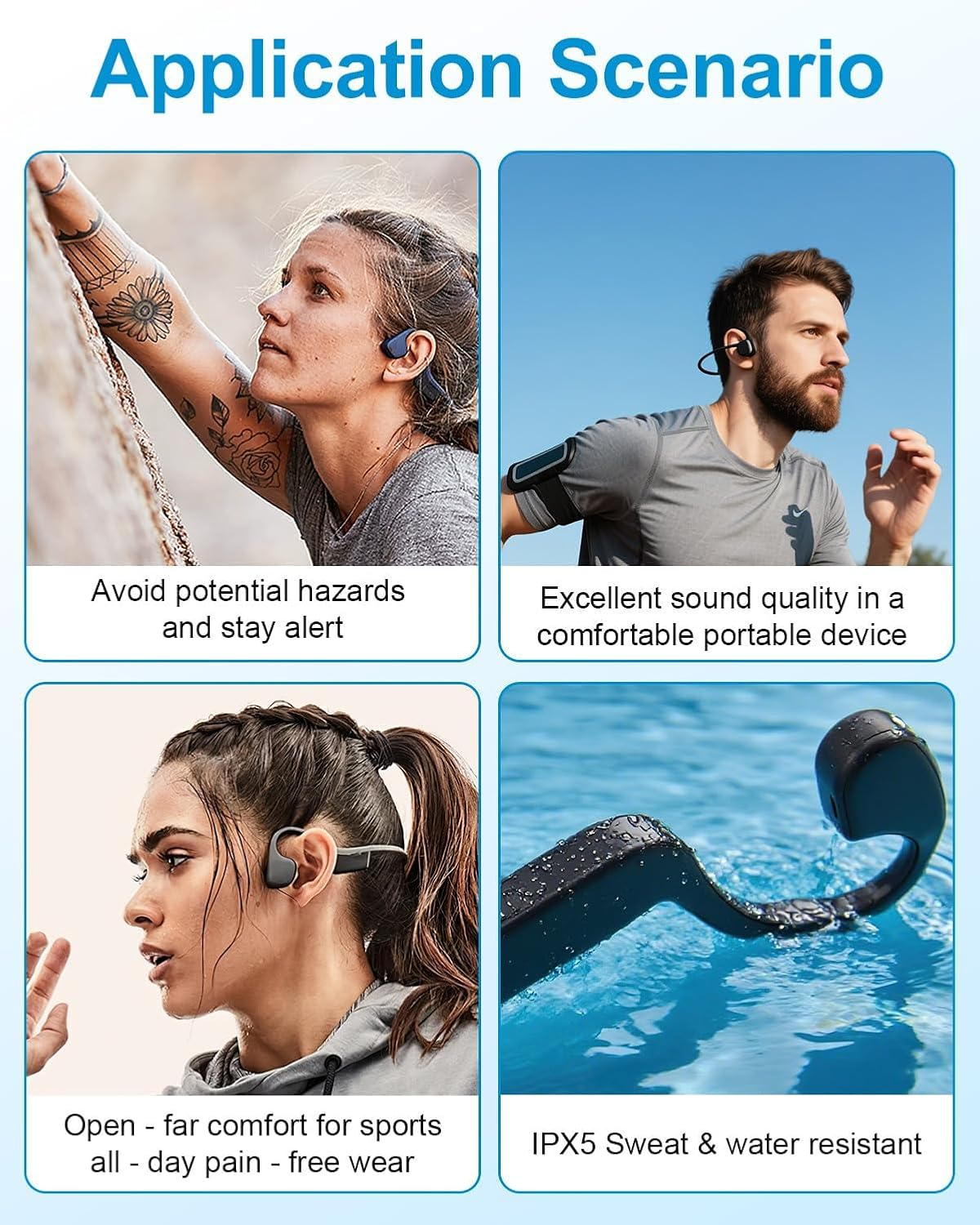 Bone Conduction Headphones Bluetooth 5.2 Wireless Sports Headphones with IP65 Waterproof HD Microphone Headphones Sport for Jogging Running Cycling Ergonomic Design Long Battery Life up to 12 Hours image number 4