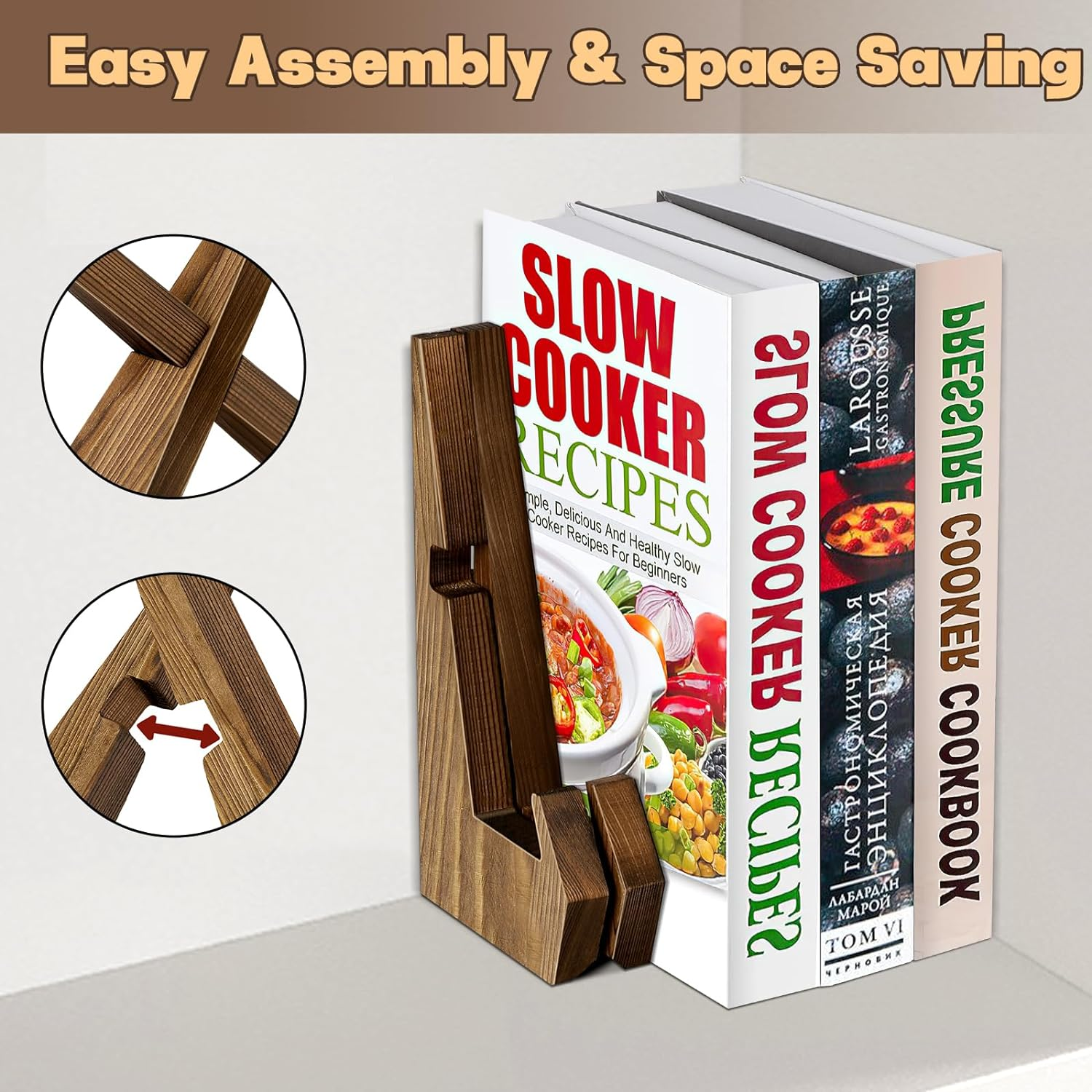 Cookbook Stand Wooden Cookbook Holder Solid Wood Recipe Book Holder Farmhouse Cook Book Stand Rustic Display Stand Kitchen Counter Decor for Cooking Reading Hands-Free Tablet image number 5