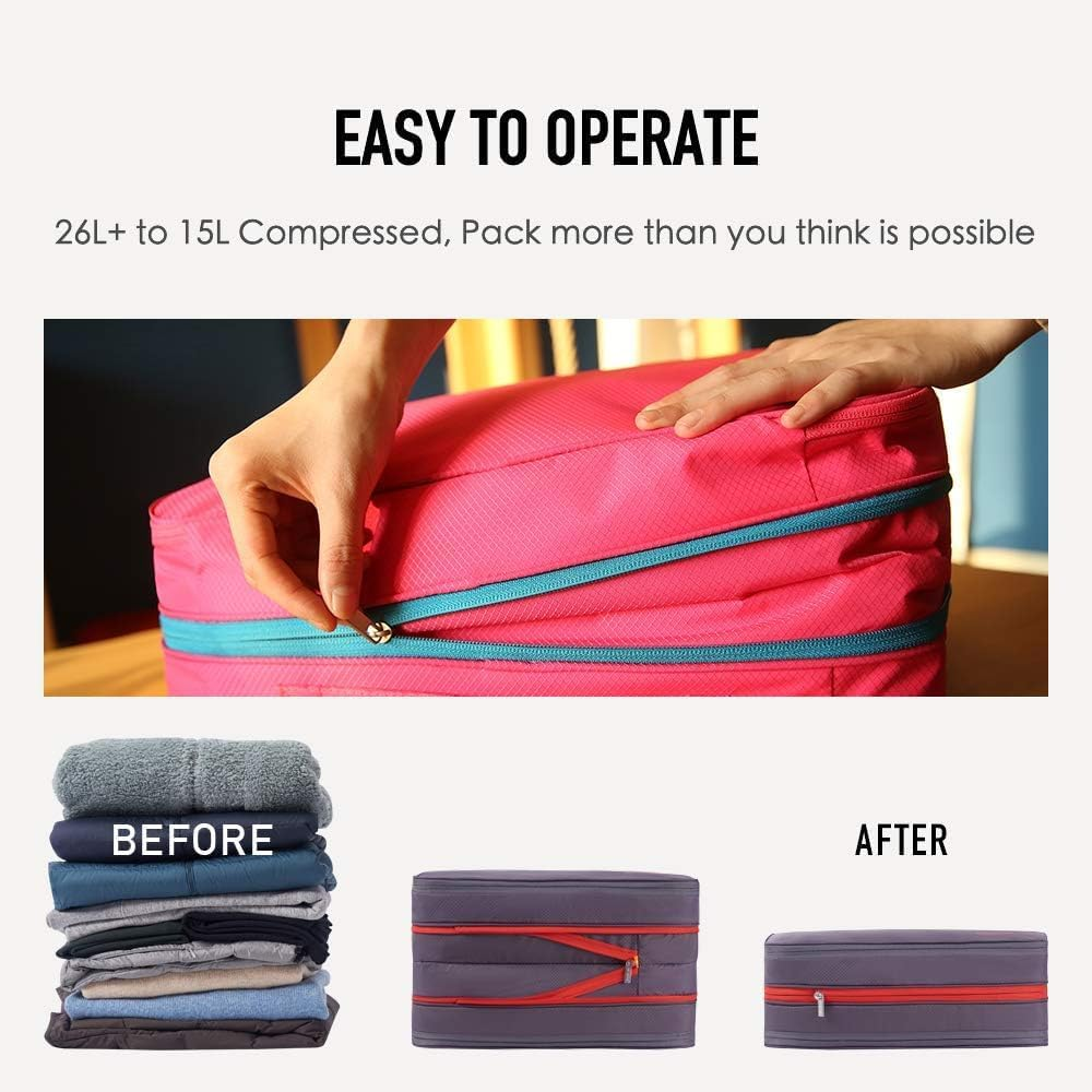 Bee Nesting Waterproof Compression Packing Cubes 5 Sets, Large Travel Packing Organizers for Carry on Luggage, 2 Sides Expandable Storage Bags for Backpacking, Suitcases image number 4