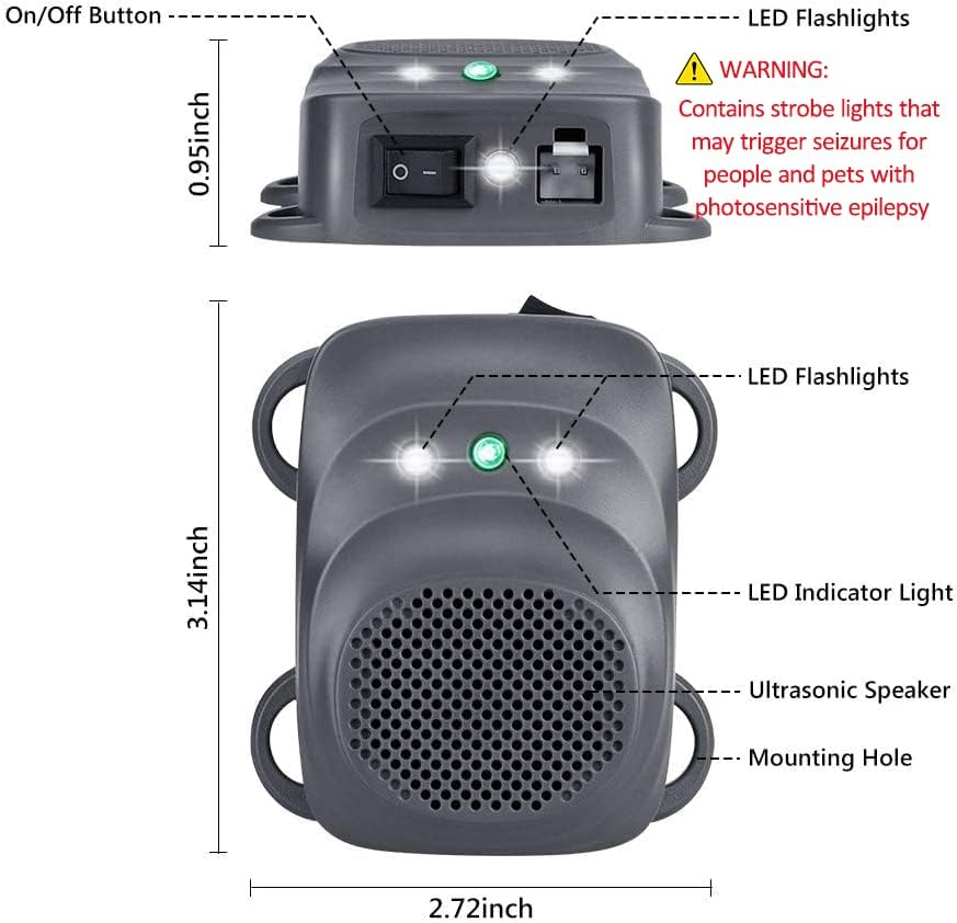 Angveirt Rodent Repellent for Car Engine Ultrasonic Mouse Repellent Rat Deterrent for Car under Hood Animal Repeller Vehicle Wires RV Protection Pest Control for 12V 24V Car Battery Grey, 2 Pack image number 2