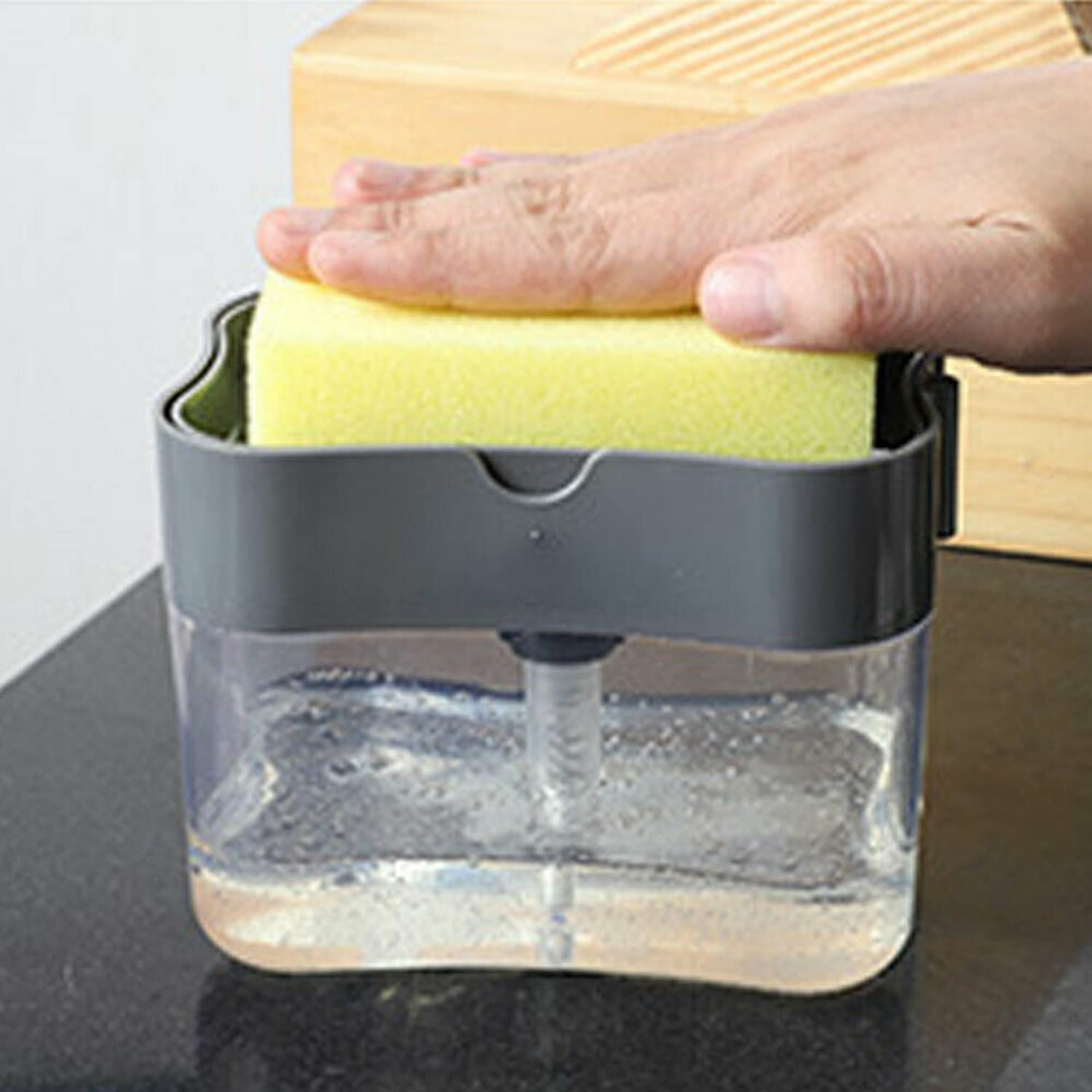 Yotsuba Dish Soap Dispenser for Kitchen, 2 in 1 Soap Dispenser and Sponge Holder, Dishwashing Liquid Dispenser, Kitchen Sink Washing Cleaning Tool image number 4