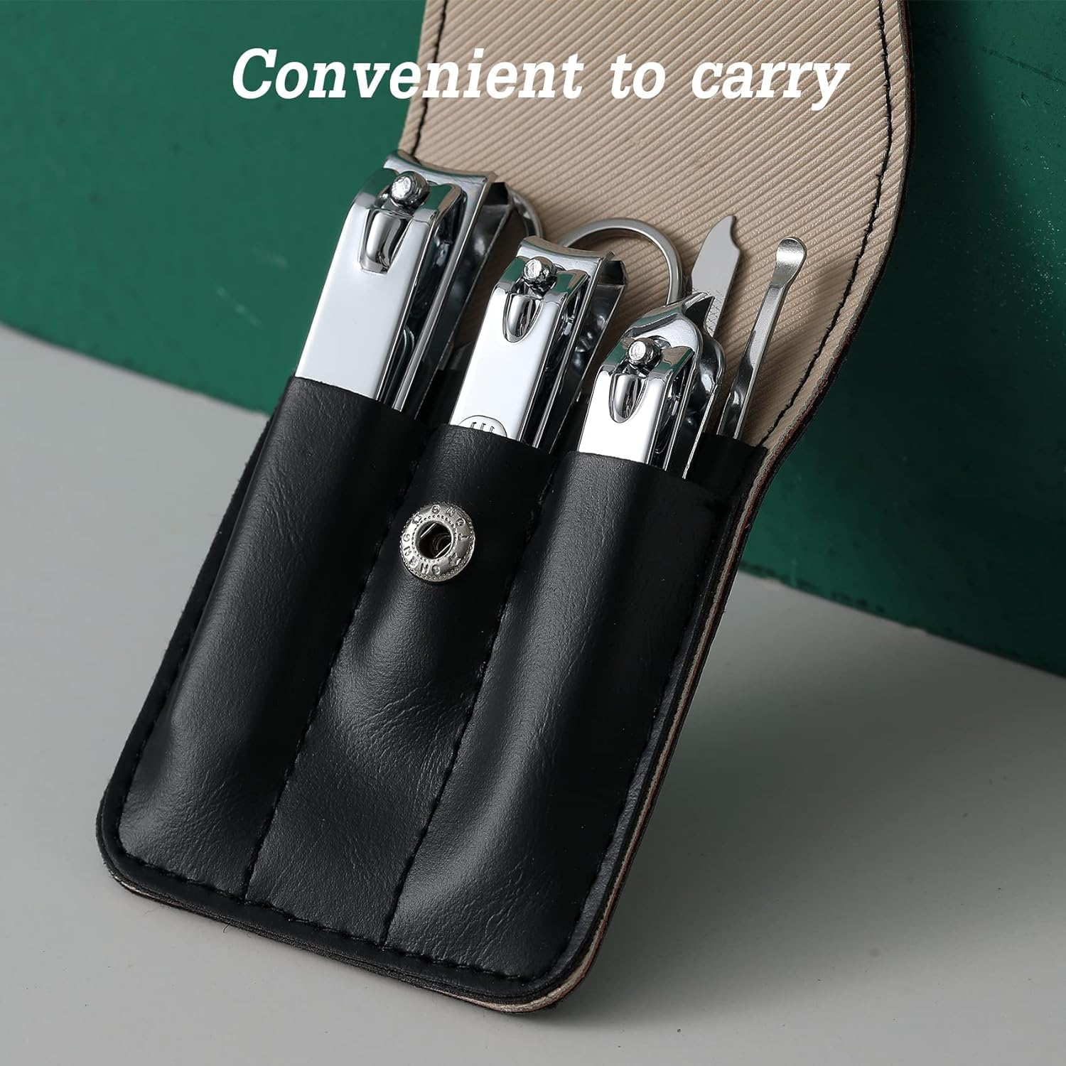 LABUBU Nail Clipper Set, 6 Pcs Toenail Clippers, Stainless Steel Fingernail Clipper, and PU Leather Manicure Set (Beige) image number 5