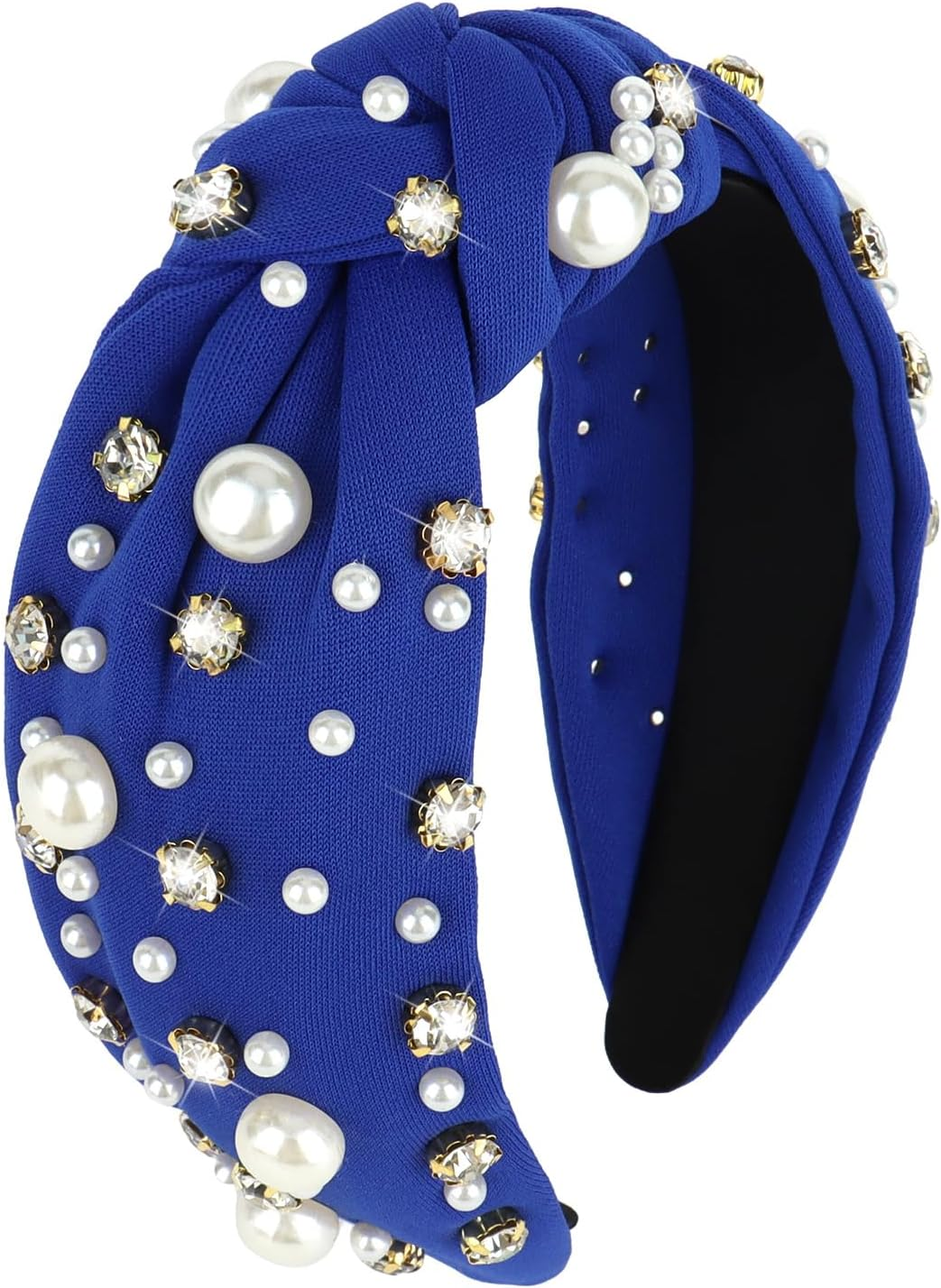 Uintoon Red Headband for Women Pearl Knotted Headband Sparkly Rhinestone Pearls Top Knotted Headbands Womens Fashion Hair Accessories Cute Hair Bands